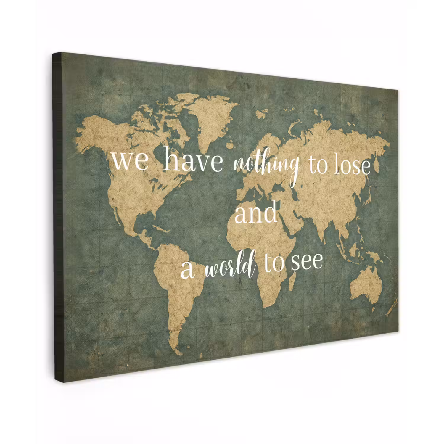 Quote - Vintage - Wereldkaart - Oud canvas 2cm klein -z3d