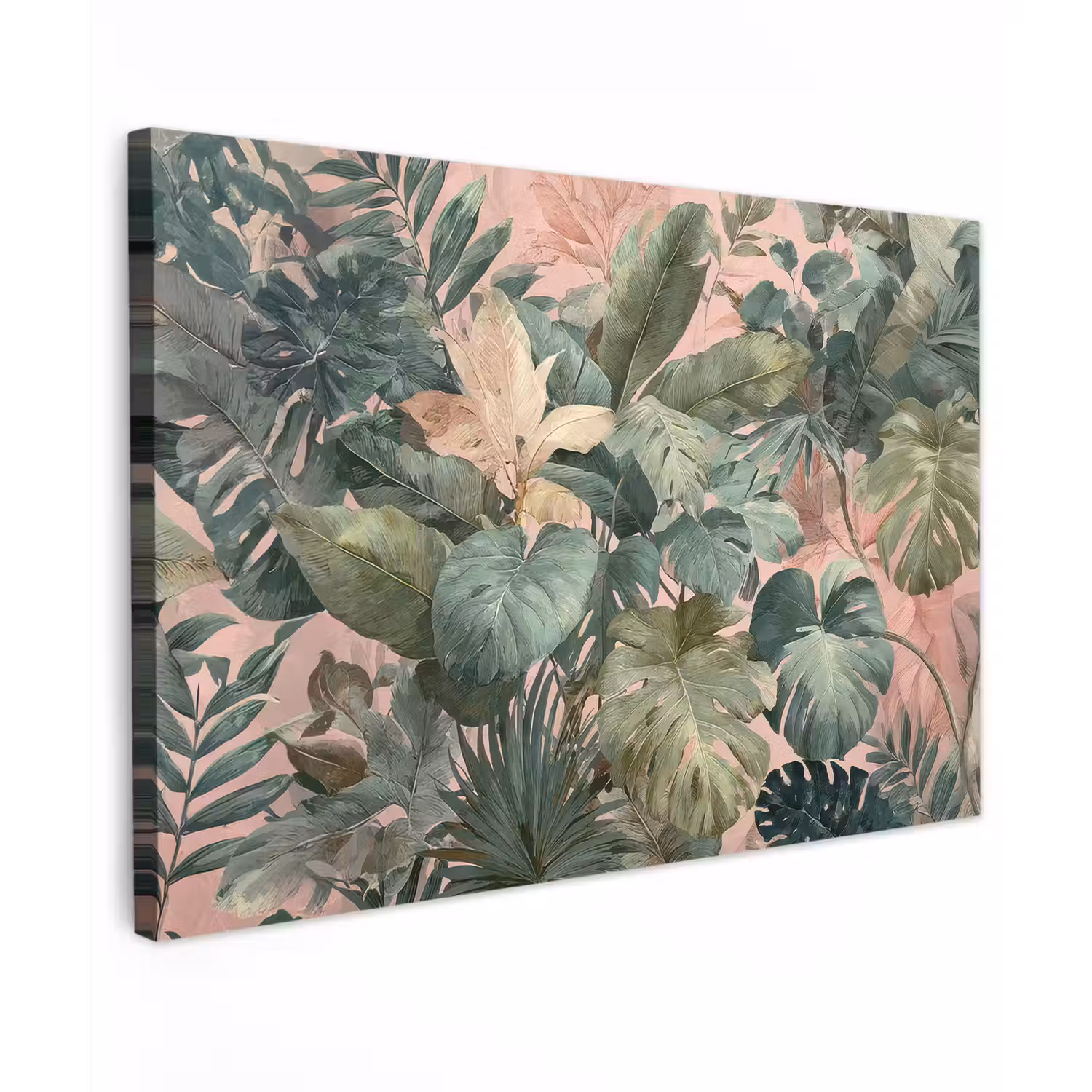 Compositie van bladeren - Groen - Roze canvas 2cm klein -z3d