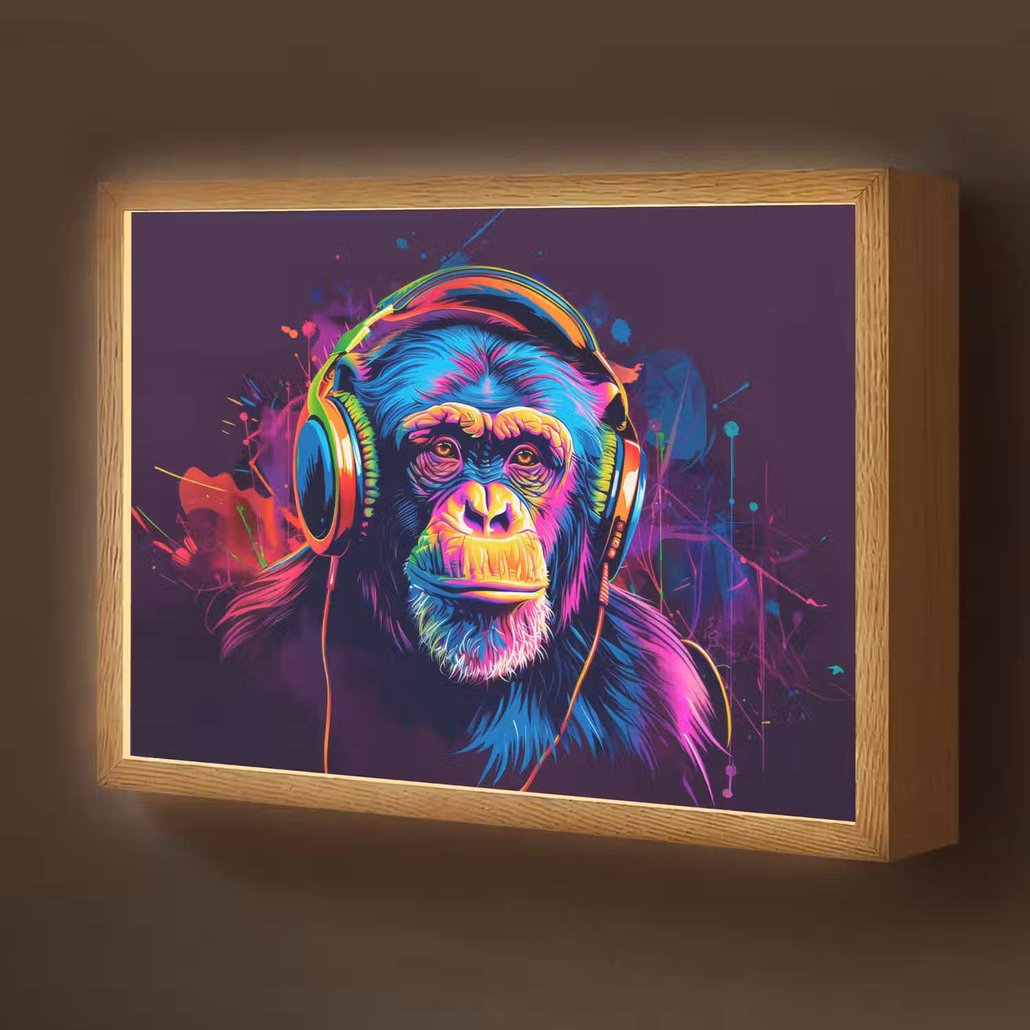 Aap - Koptelefoon - Muziek - Kleurrijk Light Box met batterij (Wandlamp kind) middel -z3d_website