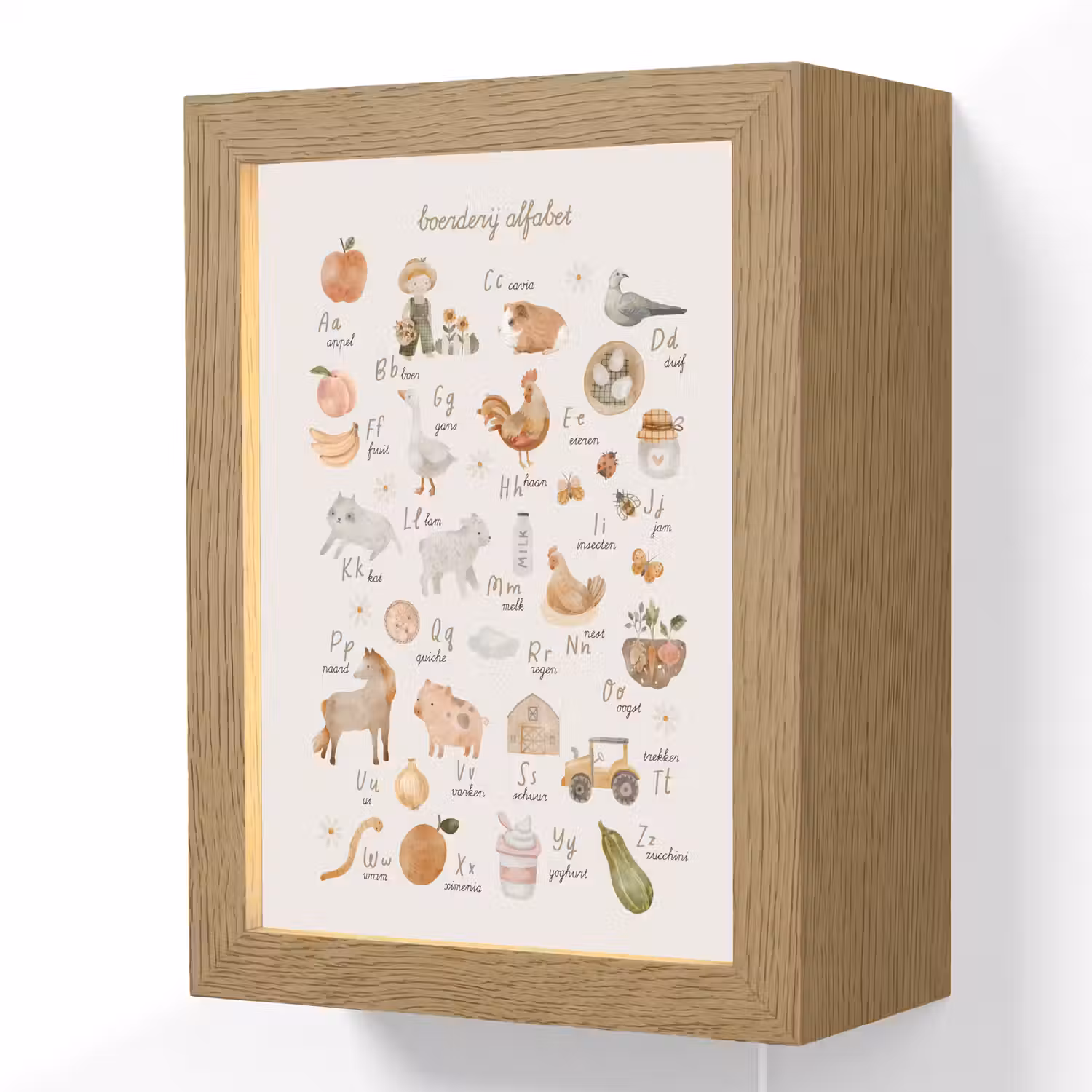 Alfabet - Boerderij - Educatief - Letters leren voor kinderen - Dieren Light Box met kabel (Wandlamp kind) klein -3d