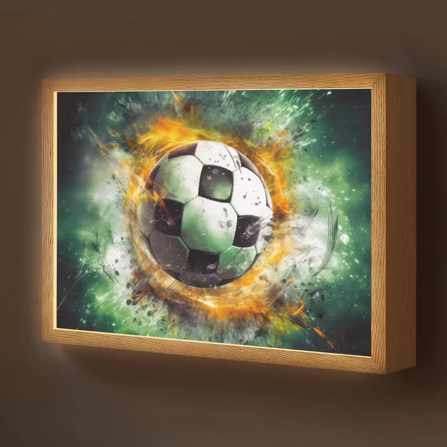 Bal - Voetbal - Groen - Oranje - Rook Light Box met batterij (Wandlamp kind) middel -z3d_website