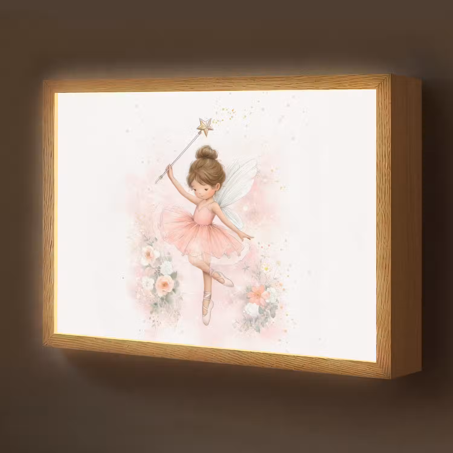 Ballerina - Fee - Bloemen - Roze Light Box met batterij (Wandlamp kind) middel -z3d_website