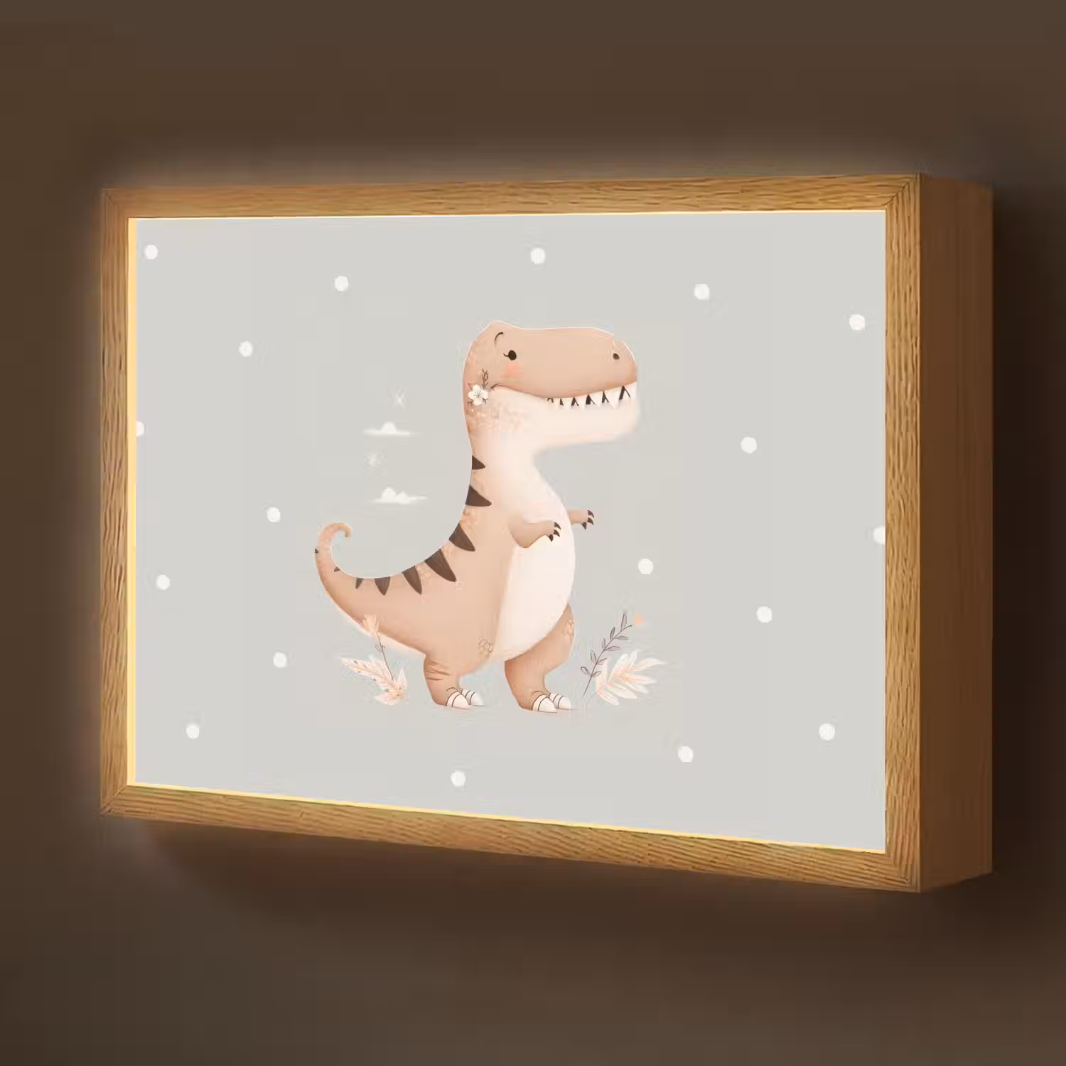 Dino - Bloemen - Blauw - Stippen Light Box met batterij (Wandlamp kind) middel -z3d_website