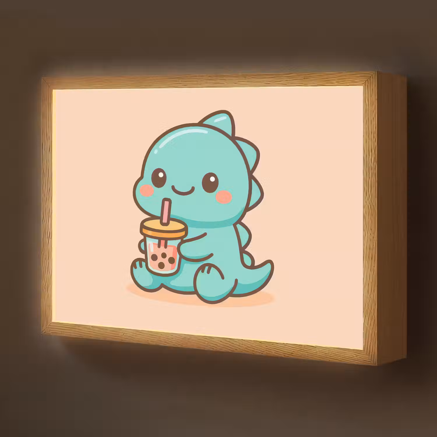 Dino - Boba - kawaii - Oranje Light Box met batterij (Wandlamp kind) middel -z3d_website