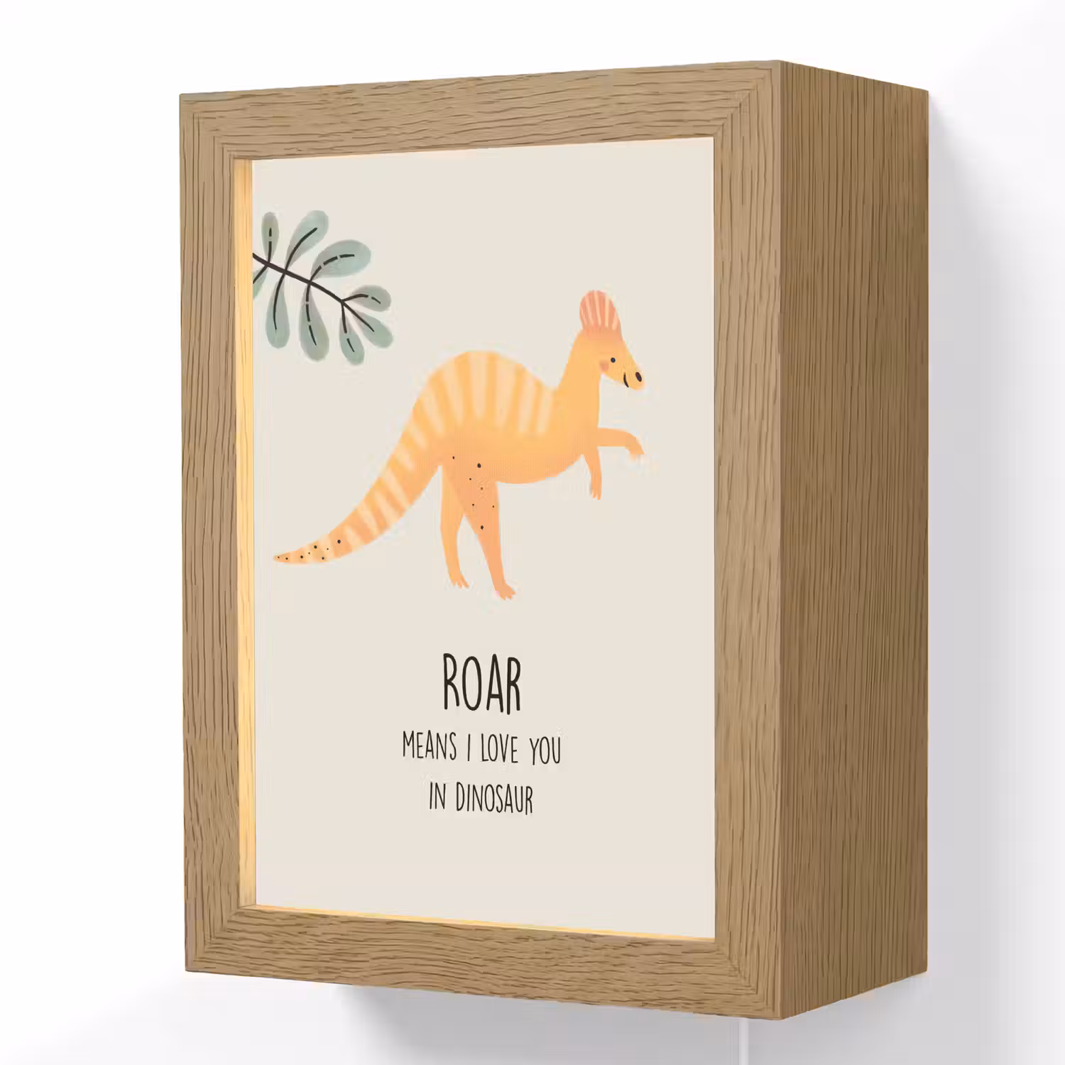 Dino - Quote - Dinosaurus - Beige Light Box met kabel (Wandlamp kind) klein -3d