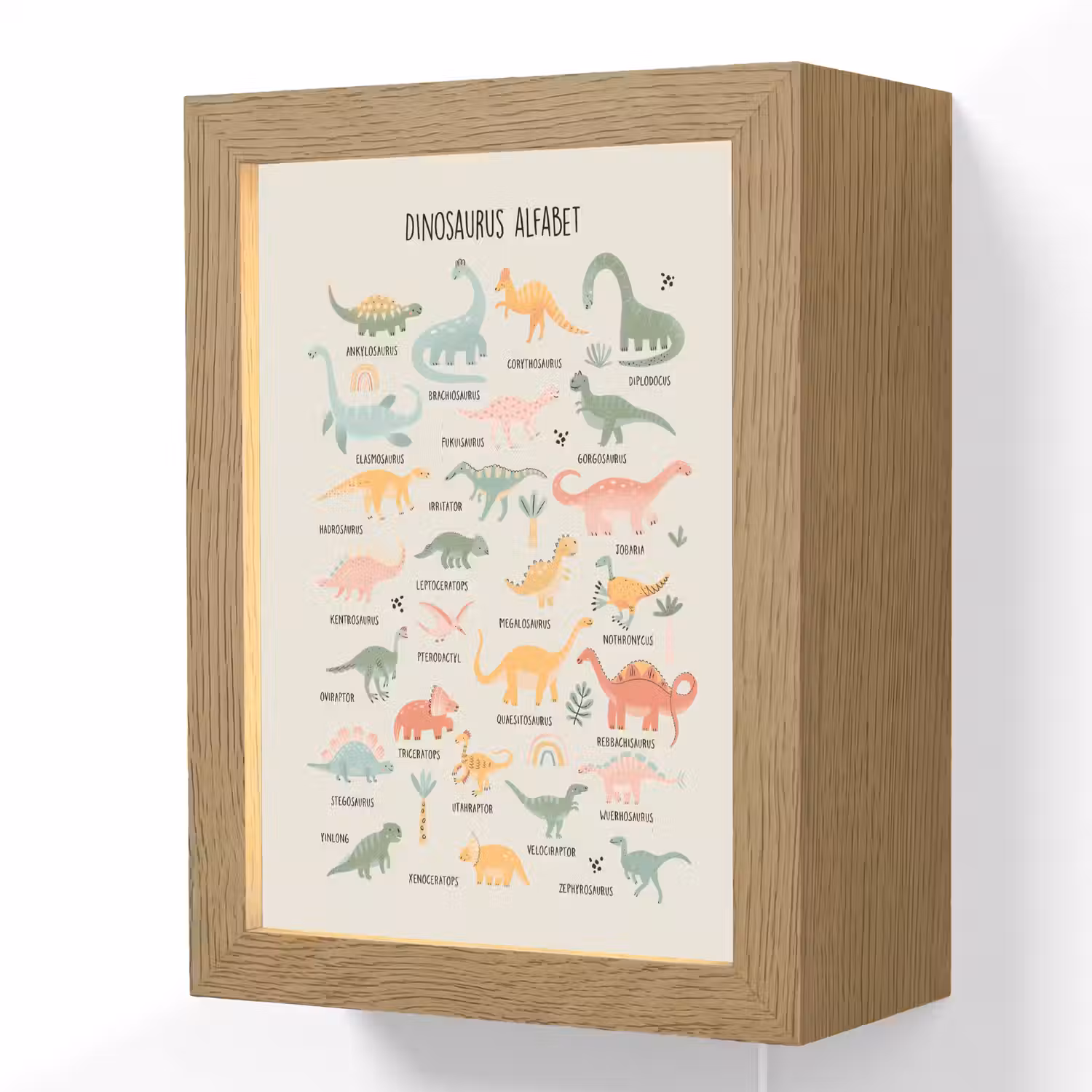 Dinosaurus alfabet - Leren voor kinderen - Dino's - Educatief Light Box met kabel (Wandlamp kind) klein -3d