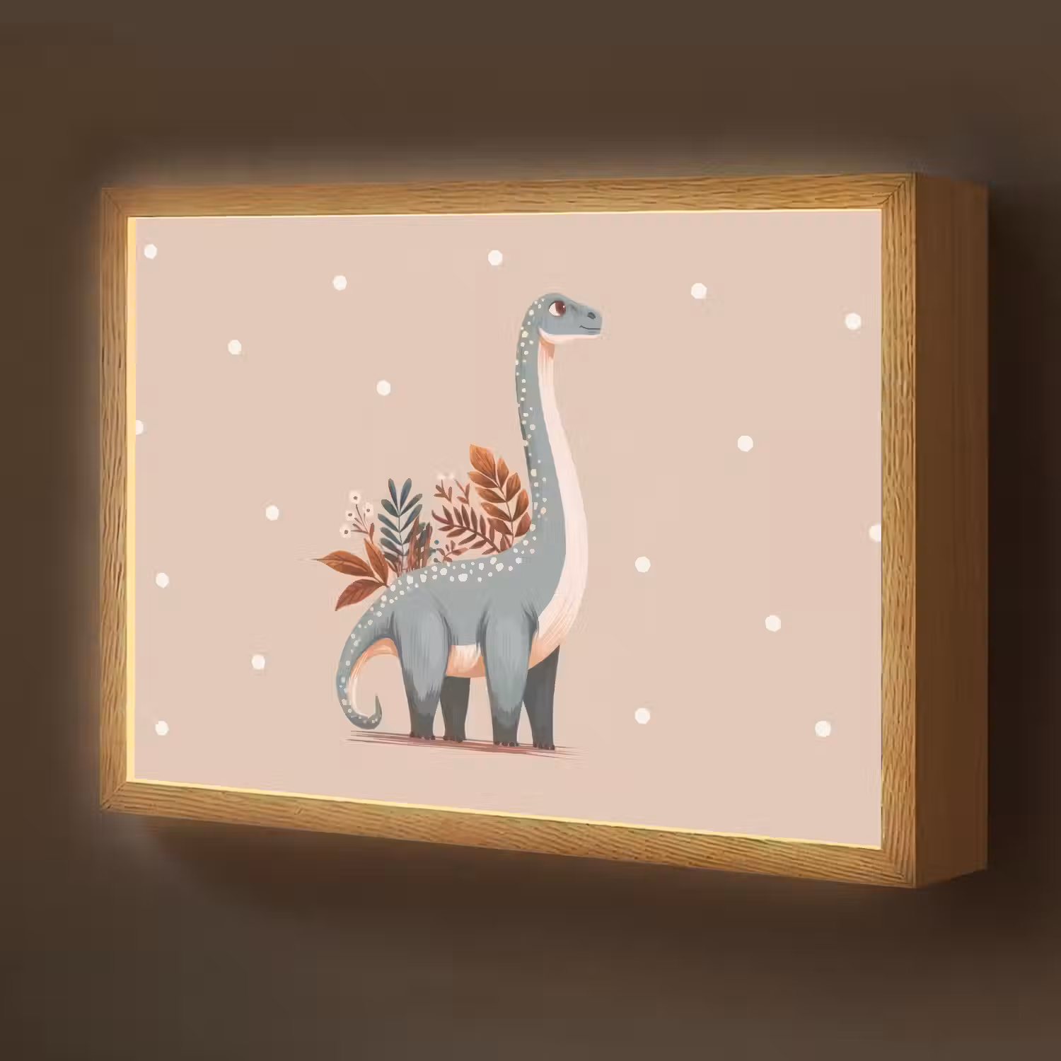 Dinosaurus - Planten - Beige - Stippen Light Box met batterij (Wandlamp kind) middel -z3d_website