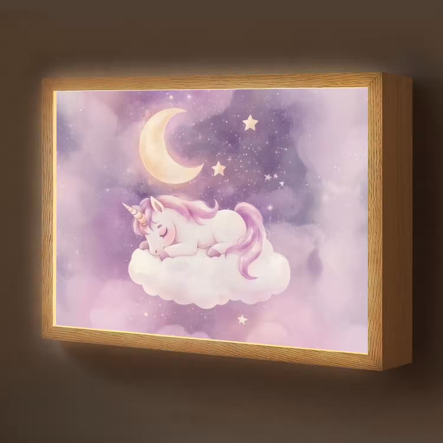 Eenhoorn - Paars - Sterrenhemel - Maan Light Box met batterij (Wandlamp kind) middel -z3d_website