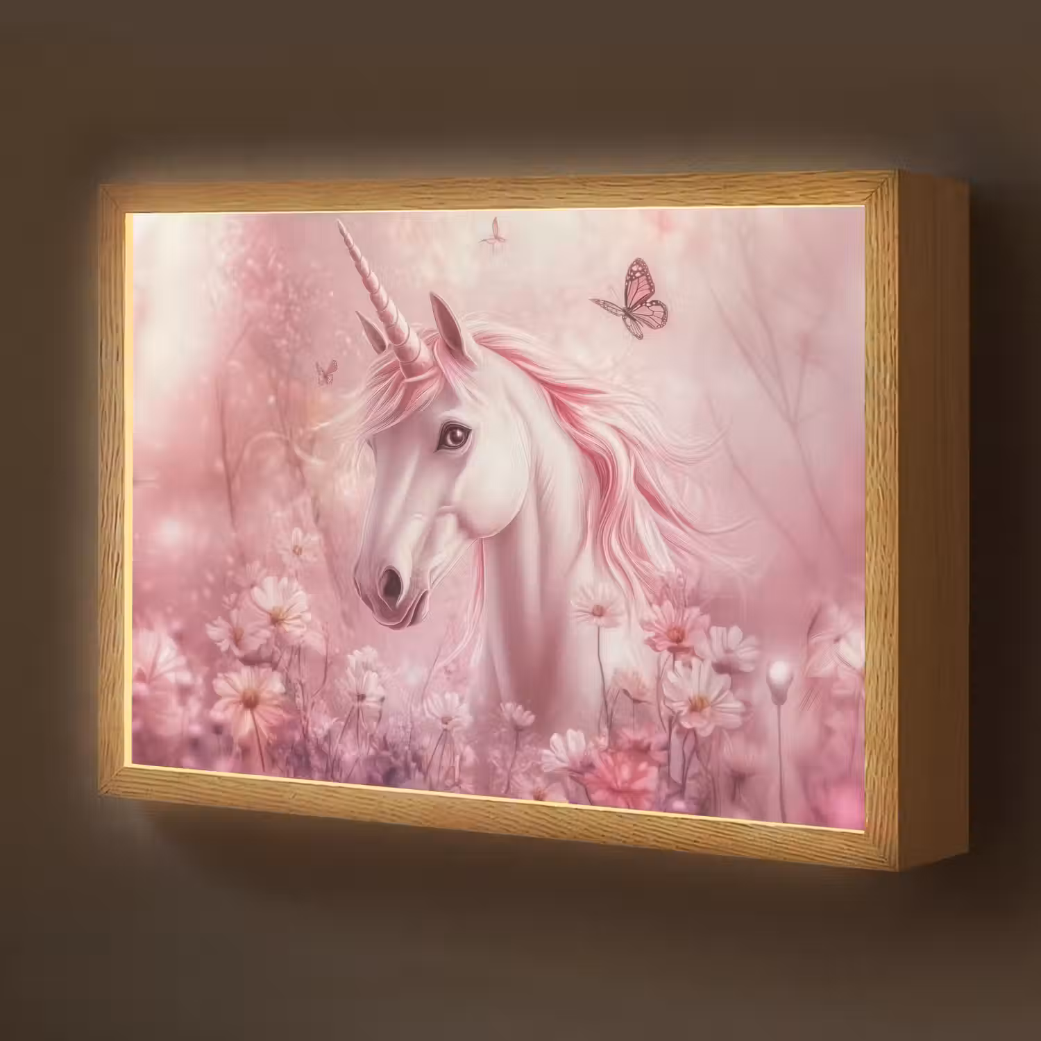 Eenhoorn - Roze - Vlinders - Bloemen Light Box met batterij (Wandlamp kind) middel -z3d_website
