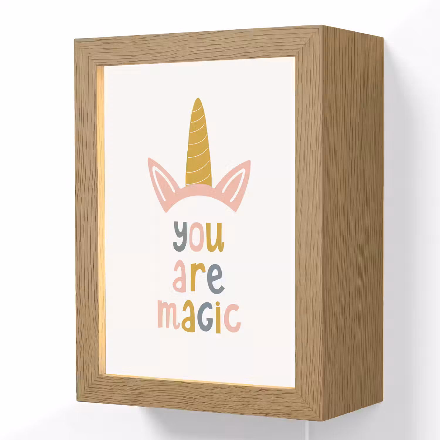 Eenhoorn - Quote - Roze - 'You are magic' Light Box met kabel (Wandlamp kind) klein -3d