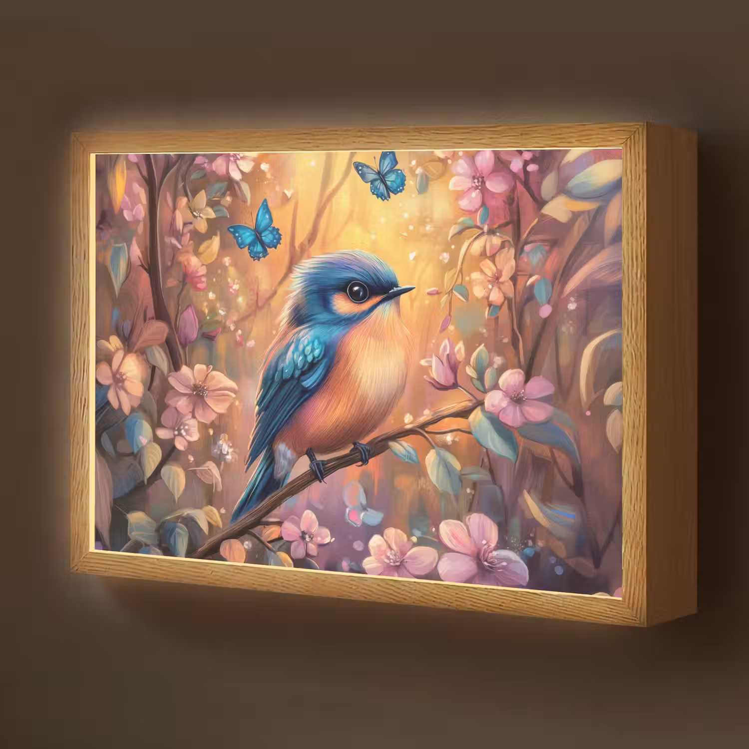 IJsvogel - Sprookjesbos - Roze - Bloemen Light Box met batterij (Wandlamp kind) middel -z3d_website