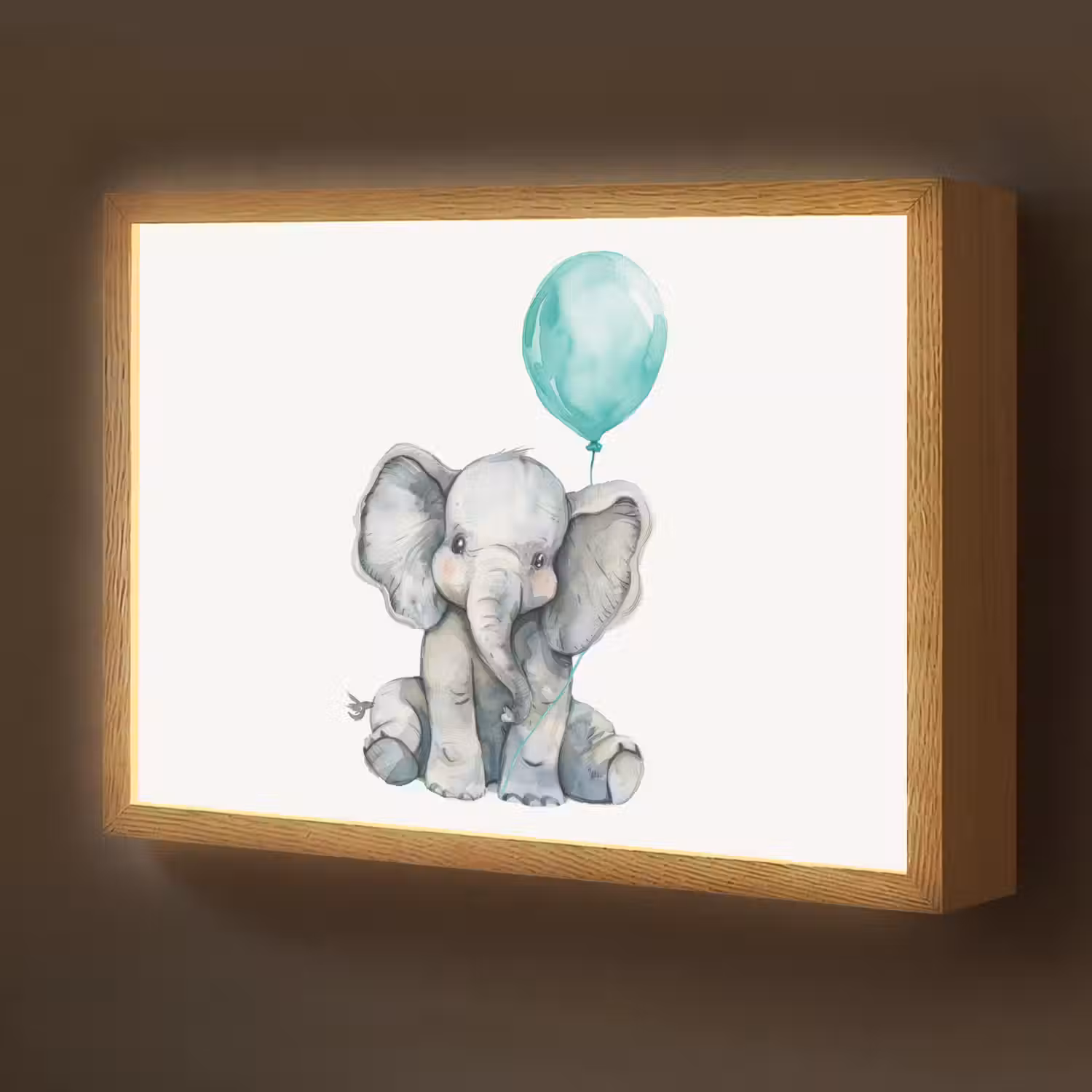 Olifant - Baby - Dieren - Blauwe ballon Light Box met batterij (Wandlamp kind) middel -z3d_website