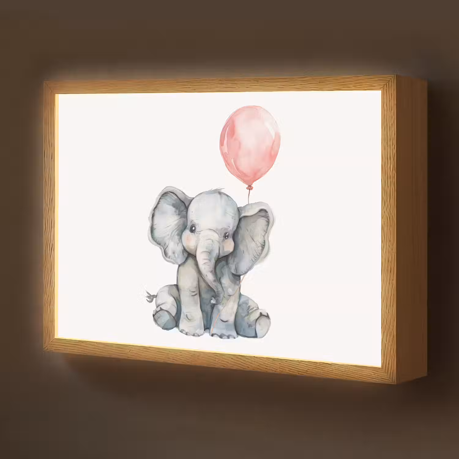 Olifant - Baby dier - Roze ballon Light Box met batterij (Wandlamp kind) middel -z3d_website