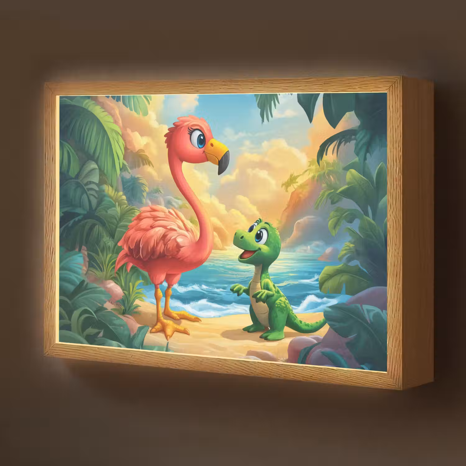 Flamingo - Dinosaurus - Strand - Kleurrijk Light Box met batterij (Wandlamp kind) middel -z3d_website