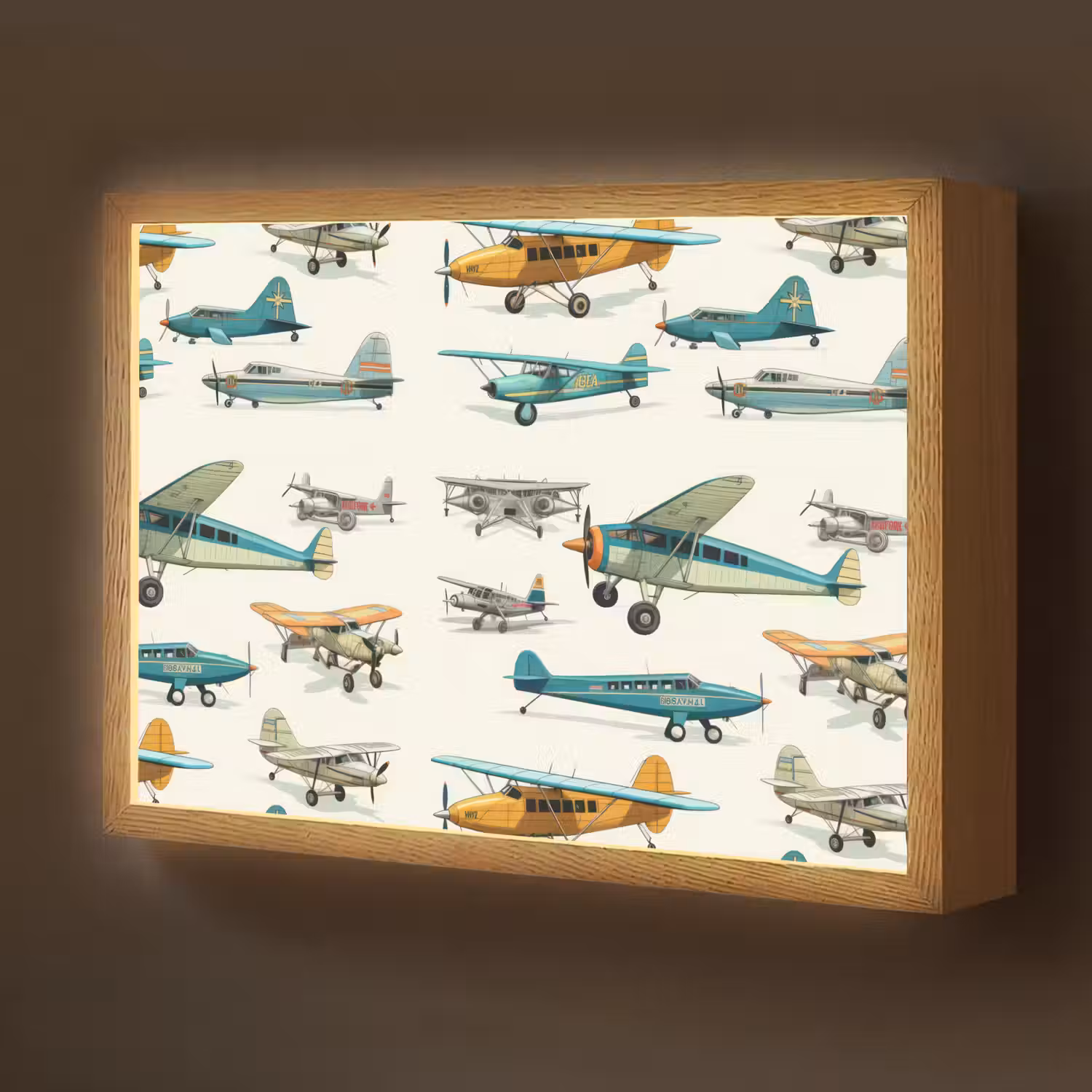 Vliegtuig - Blauw - Kinderen - Jongen - Oranje Light Box met batterij (Wandlamp kind) middel -z3d_website