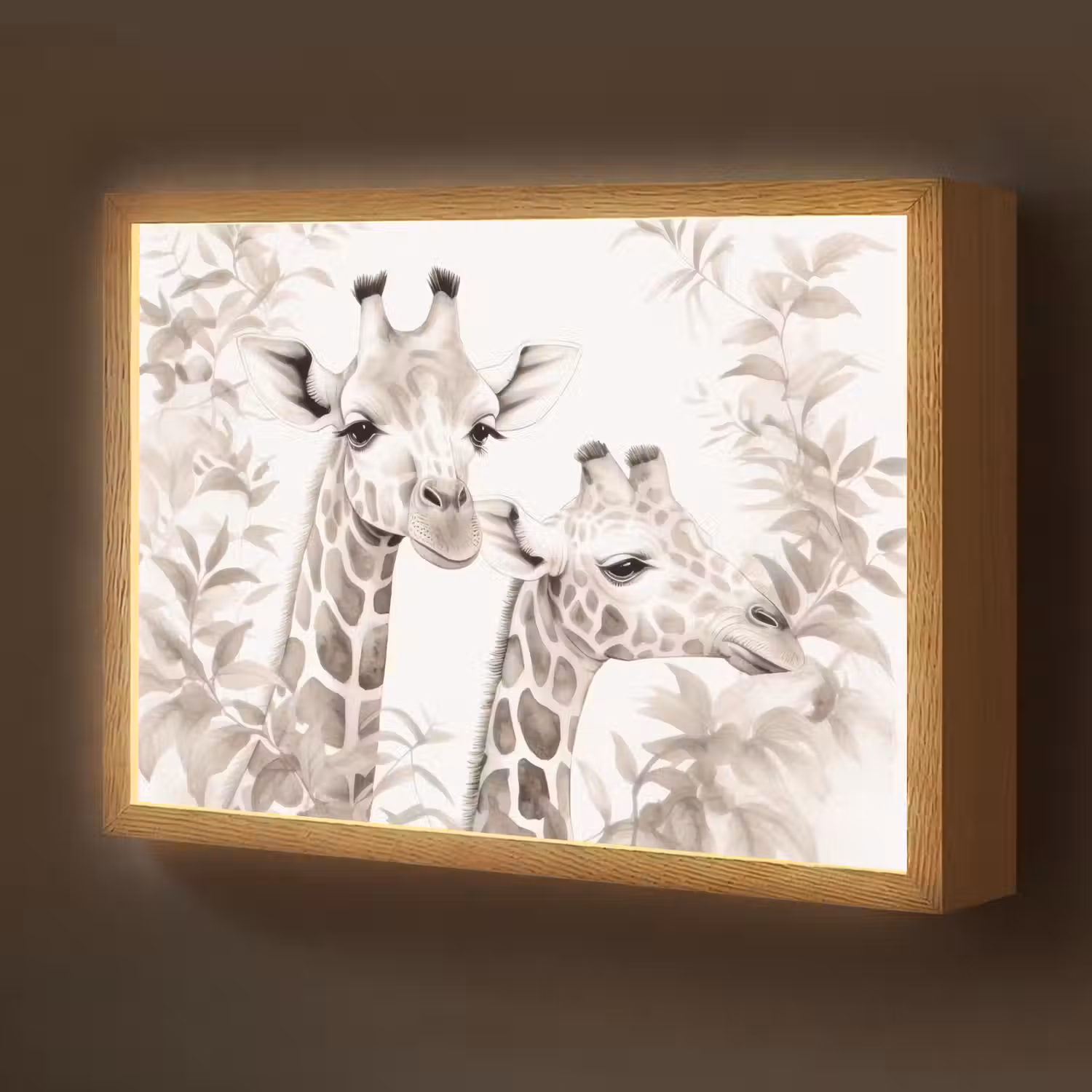 Giraffe - Bladeren - Bruin - Jungle - Kind Light Box met batterij (Wandlamp kind) middel -z3d_website