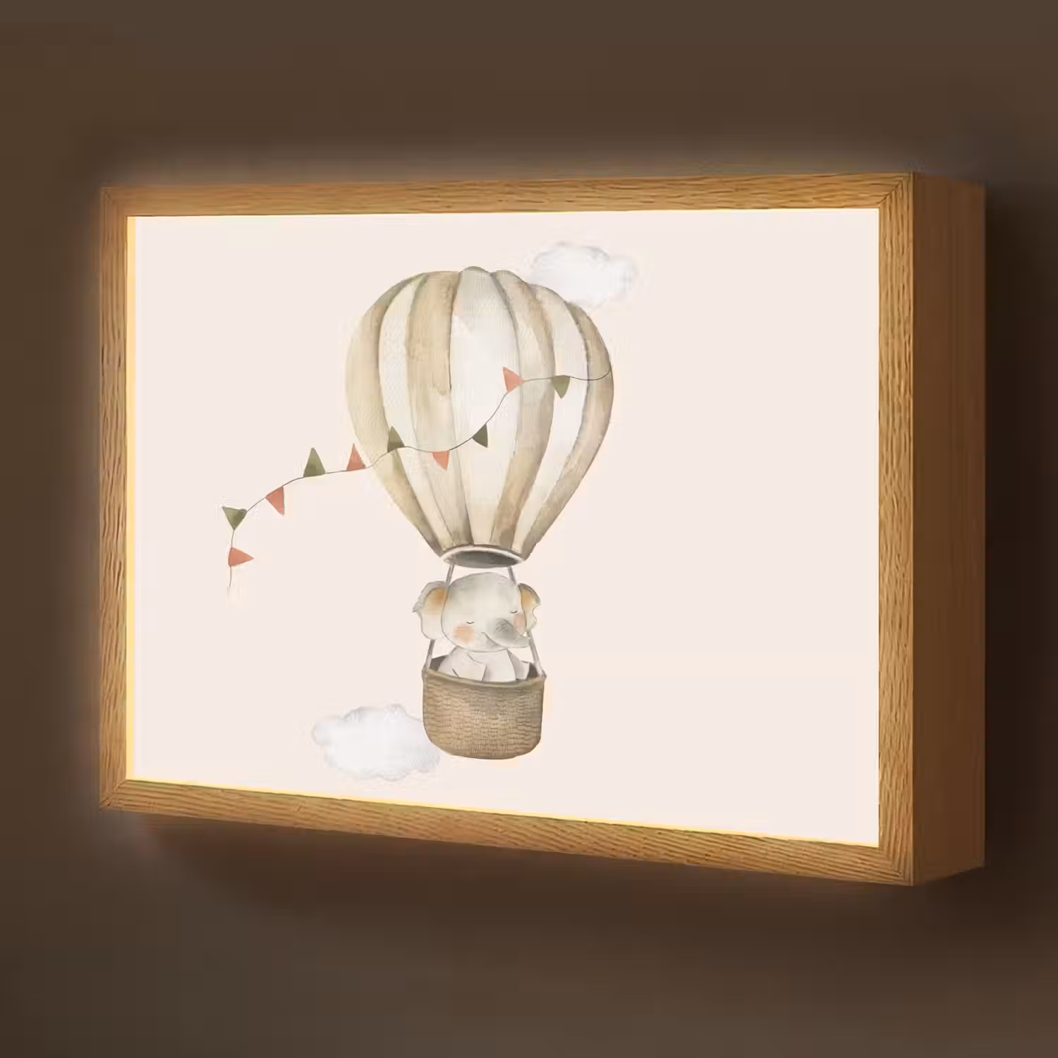 Luchtballon - Olifant - Watercolor - Beige - Dieren Light Box met batterij (Wandlamp kind) middel -z3d_website