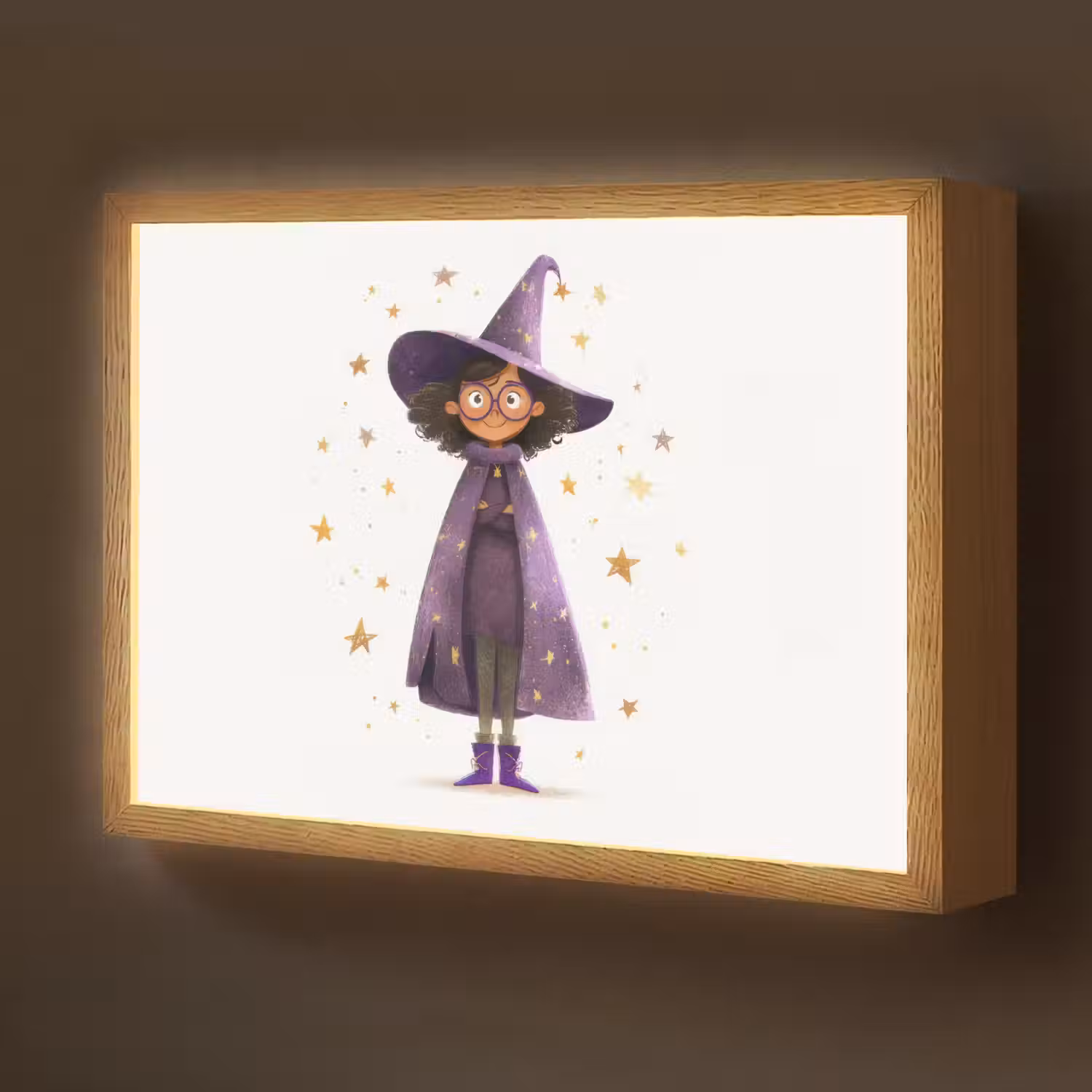 Heks - Paars - Sterren - Heksenhoed Light Box met batterij (Wandlamp kind) middel -z3d_website