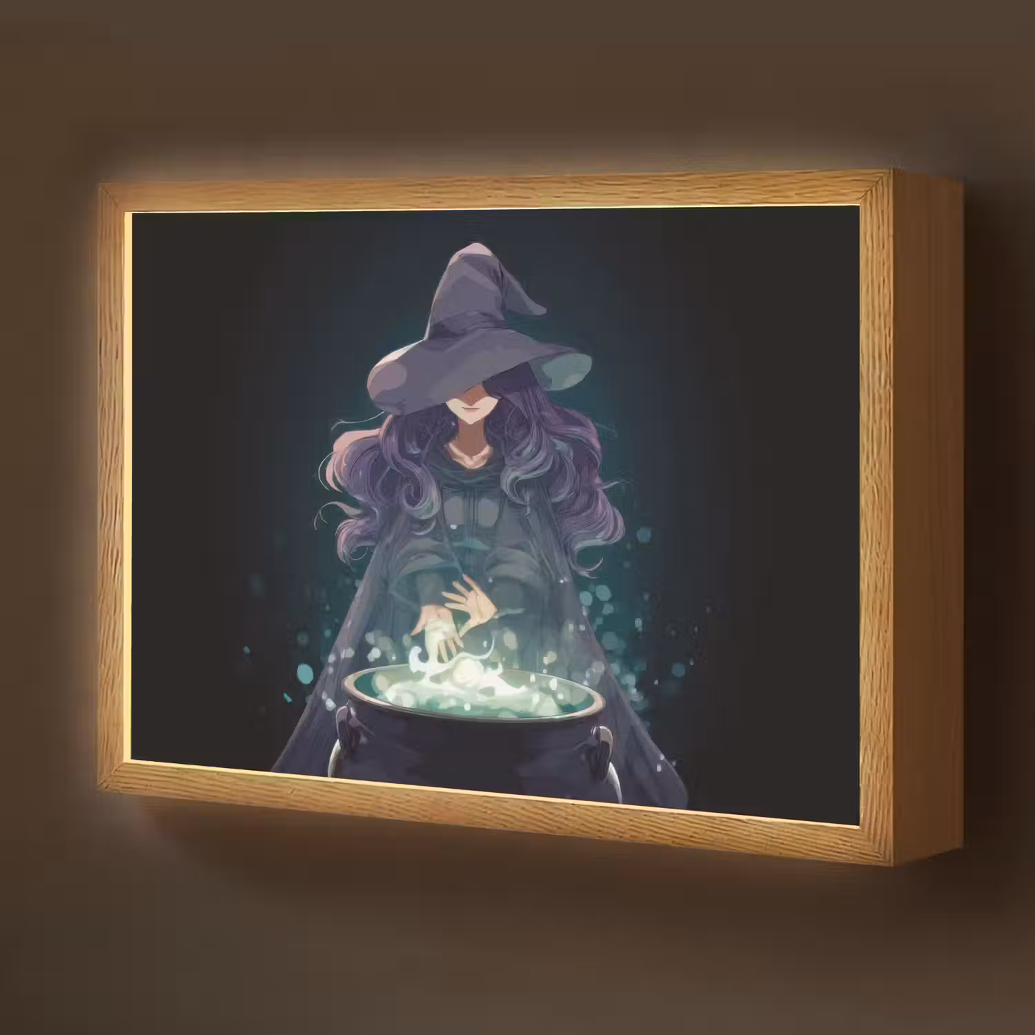 Heks - Magie - Heksenketel - Paars Light Box met batterij (Wandlamp kind) middel -z3d_website