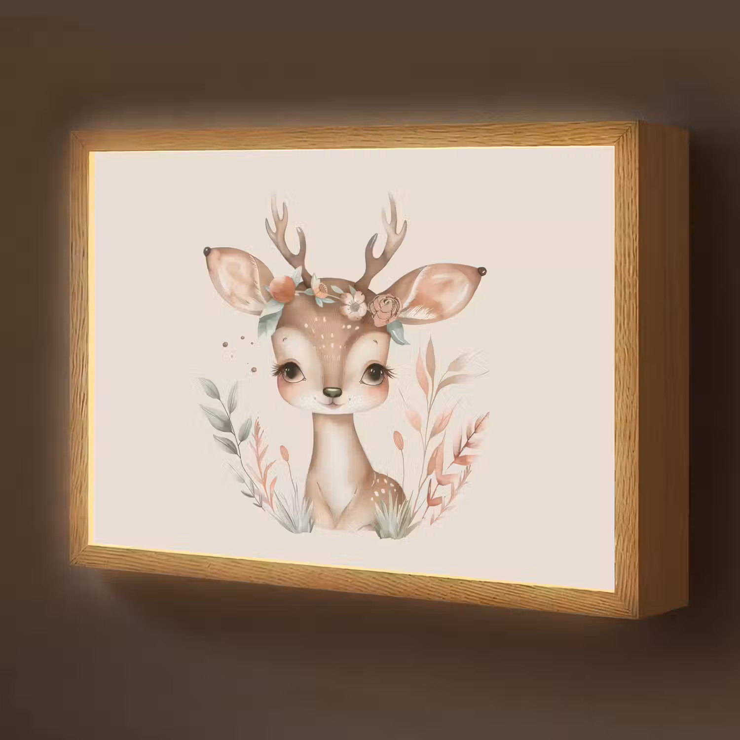 Hert - Bohemian - Bloemen - Bosdieren Light Box met batterij (Wandlamp kind) middel -z3d_website
