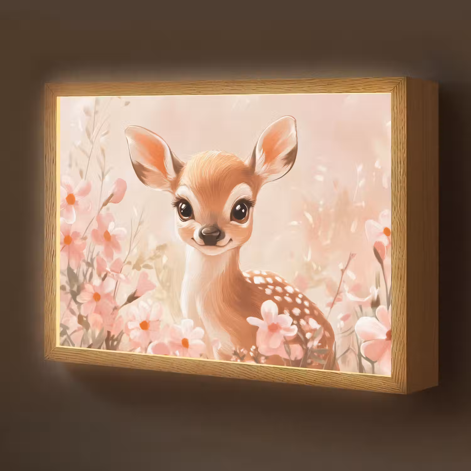 Hertje - Illustratie - Bloemen - Roze Light Box met batterij (Wandlamp kind) middel -z3d_website