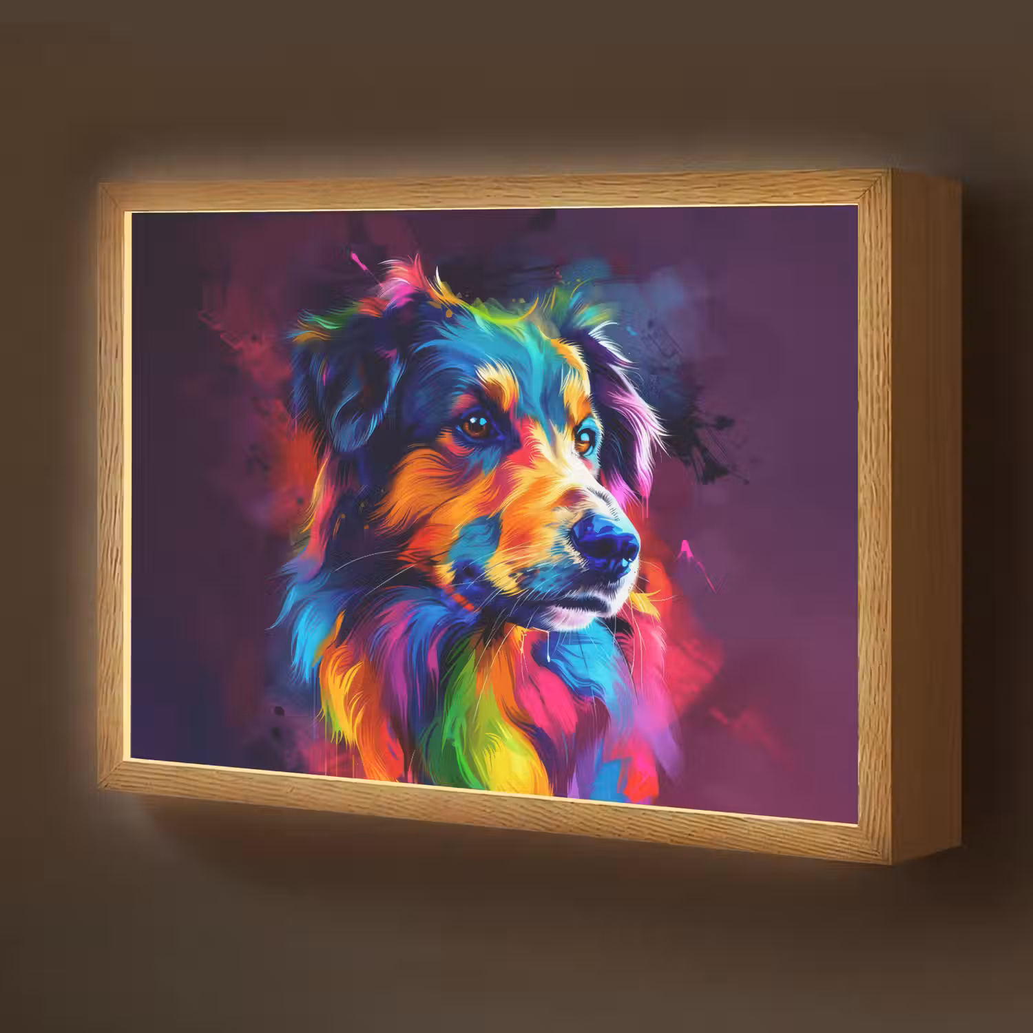 Hond - Kleurrijk - Dier - Dierenhoofd Light Box met batterij (Wandlamp kind) middel -z3d_website
