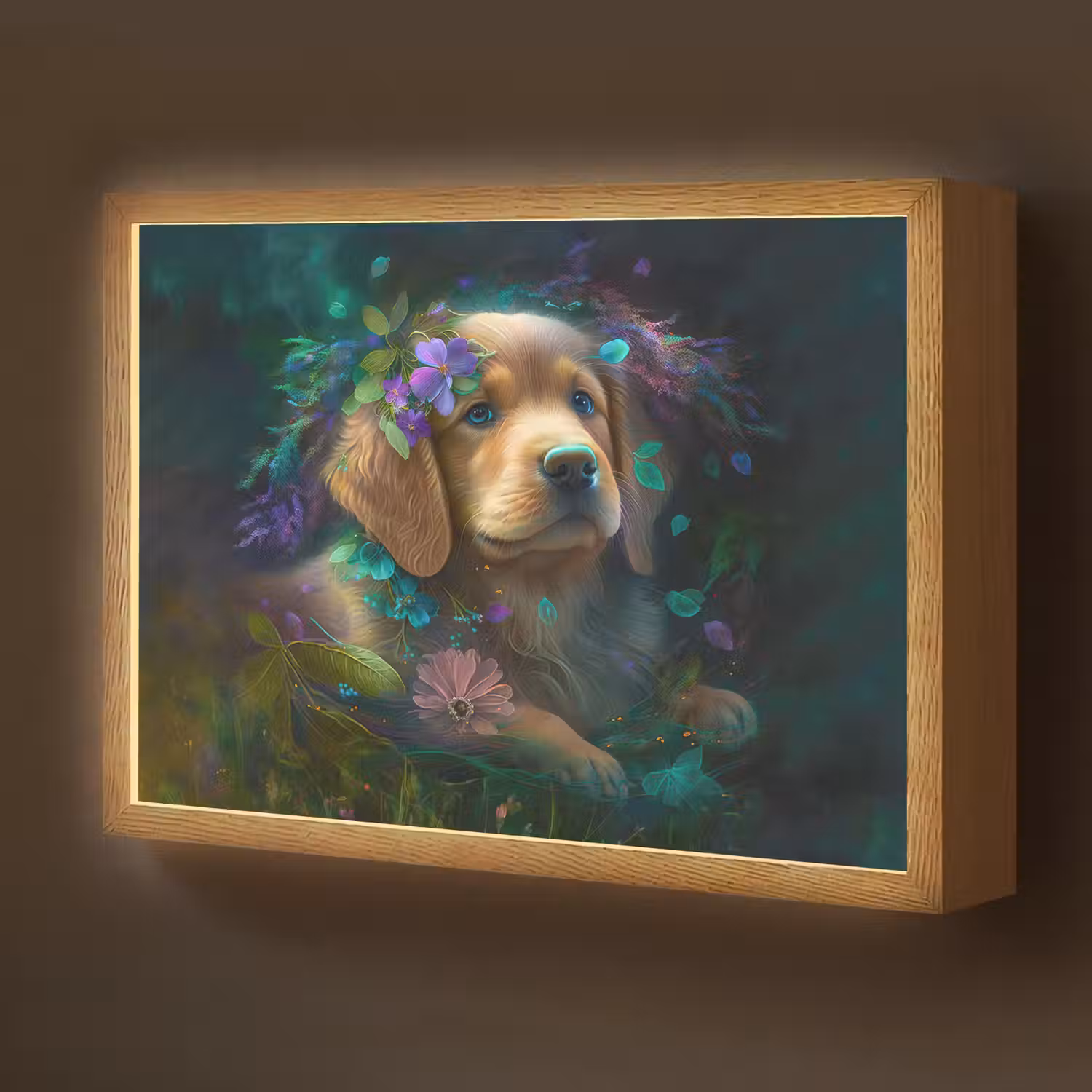 Hond - Puppy - Bloemen - Natuur - Golden retriever Light Box met batterij (Wandlamp kind) middel -z3d_website