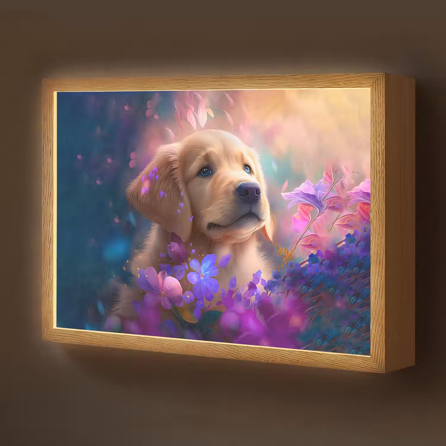 Hond - Puppy - Zon - Bloemen - Golden retriever Light Box met batterij (Wandlamp kind) middel -z3d_website