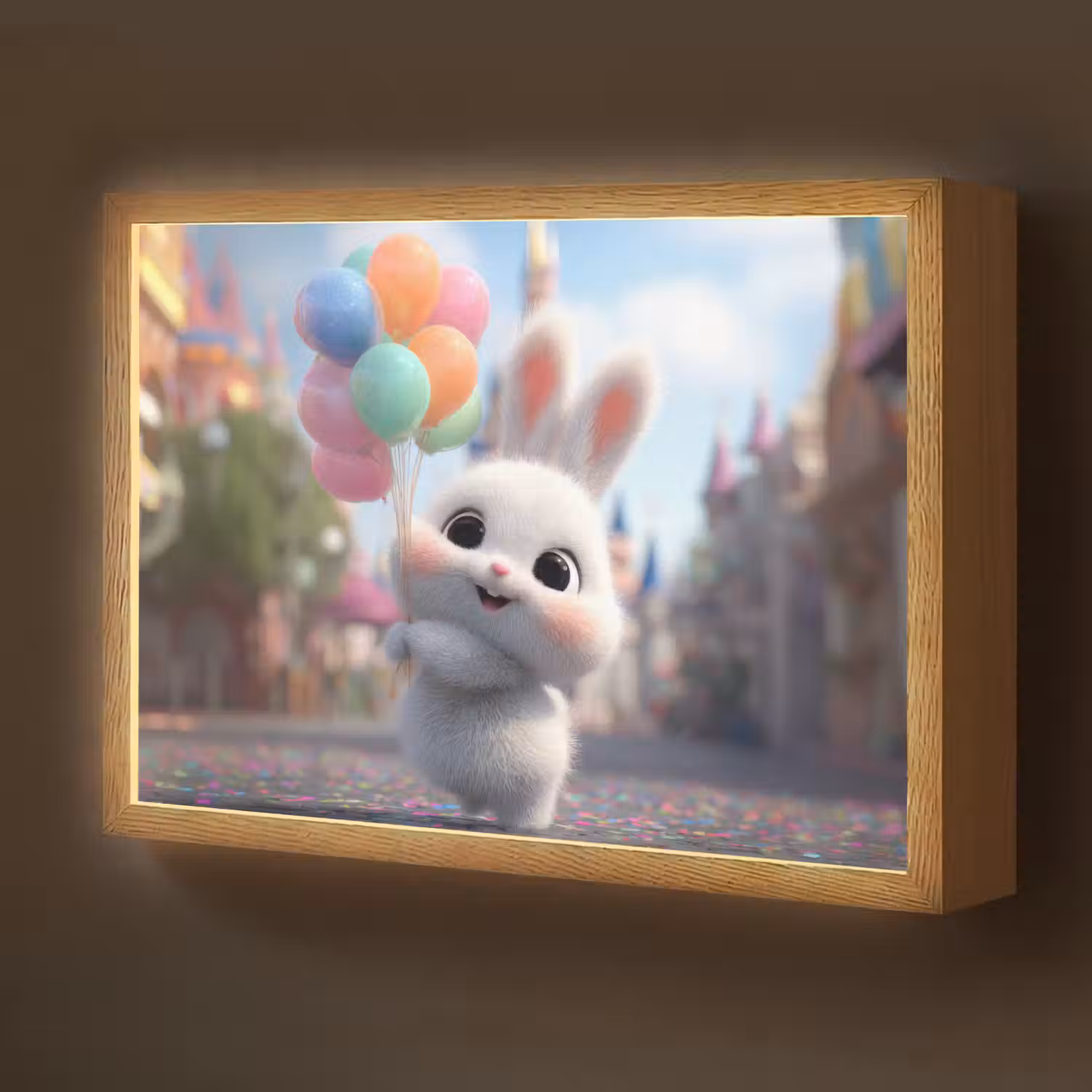 Konijn - Ballonnen - Gekleurd - Confetti Light Box met batterij (Wandlamp kind) middel -z3d_website