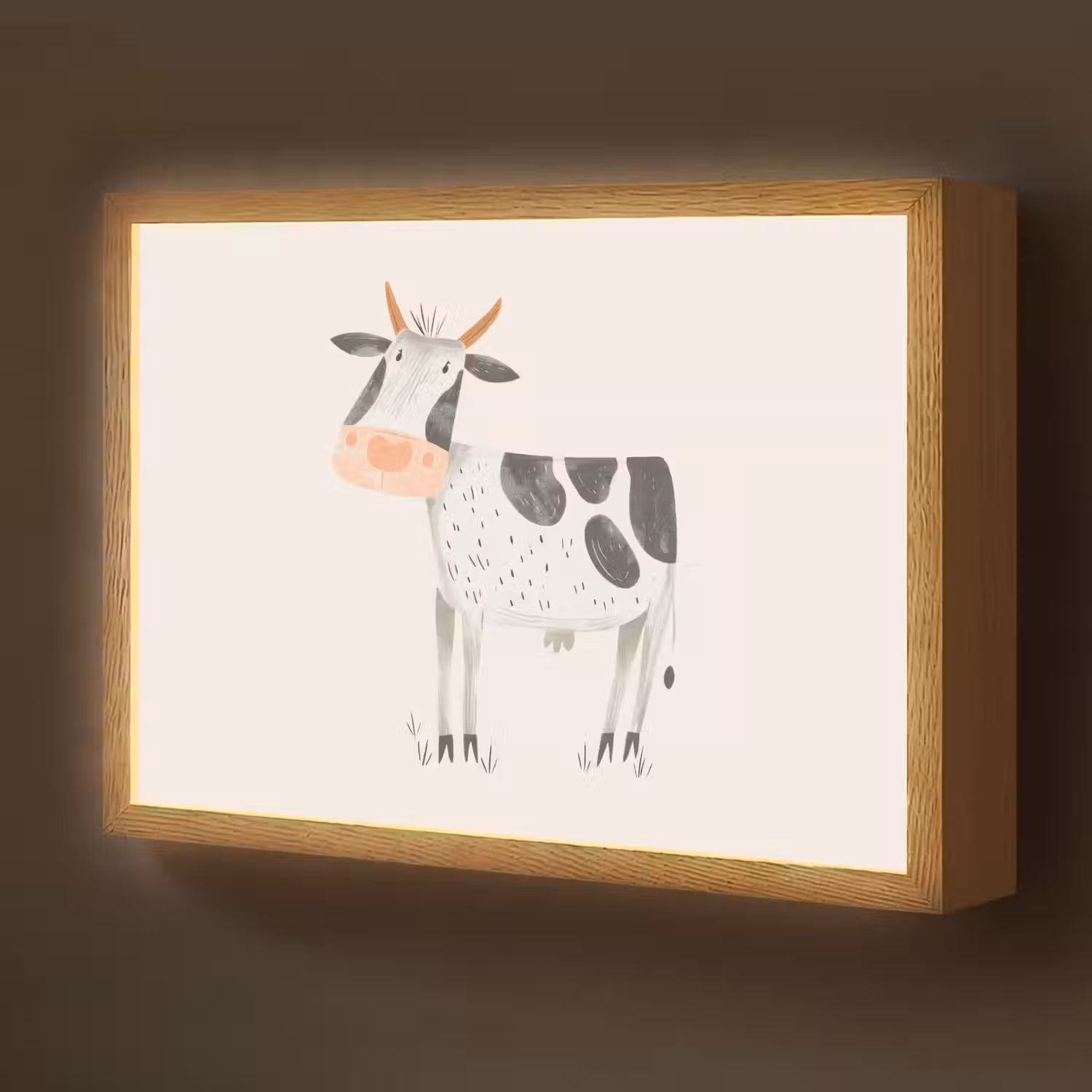 Koe - Boerderij dier - Dieren - Pastel kleuren Light Box met batterij (Wandlamp kind) middel -z3d_website