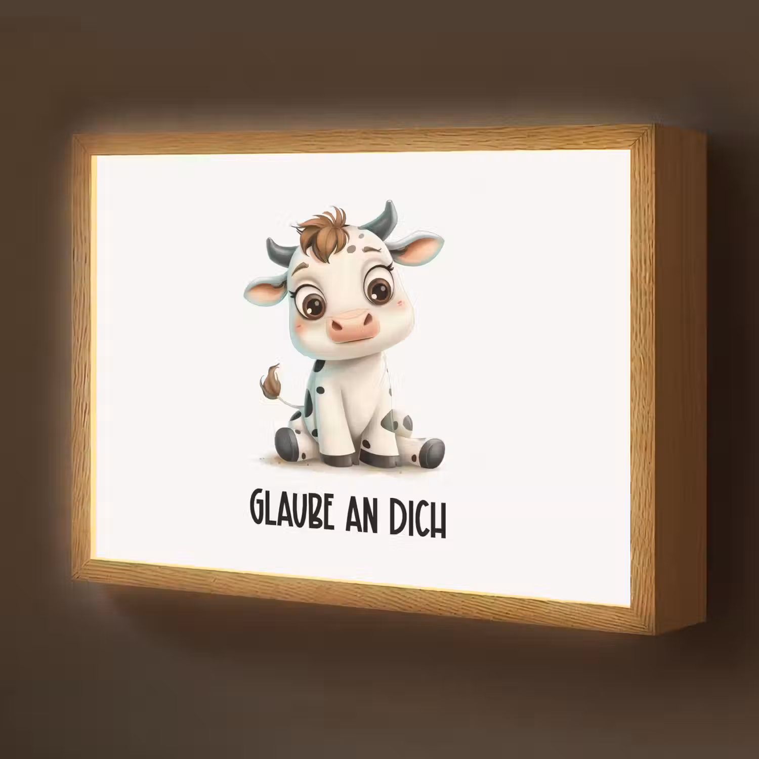 Koe - Wit - Dieren - Geloof in jezelf Light Box met batterij (Wandlamp kind) middel -z3d_website