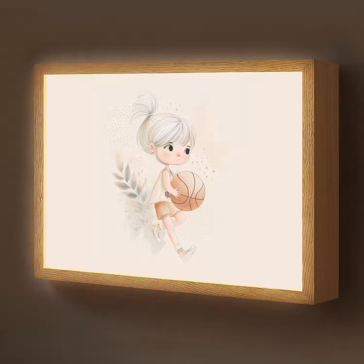 Meisje - Basketbal - Minimalistisch Light Box met batterij (Wandlamp kind) middel -z3d_website