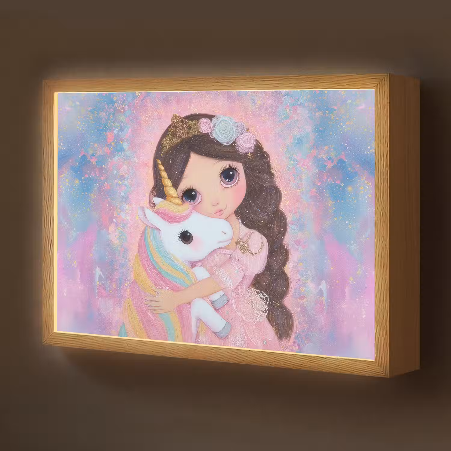 Meisje - Eenhoorn - Glitter Light Box met batterij (Wandlamp kind) middel -z3d_website