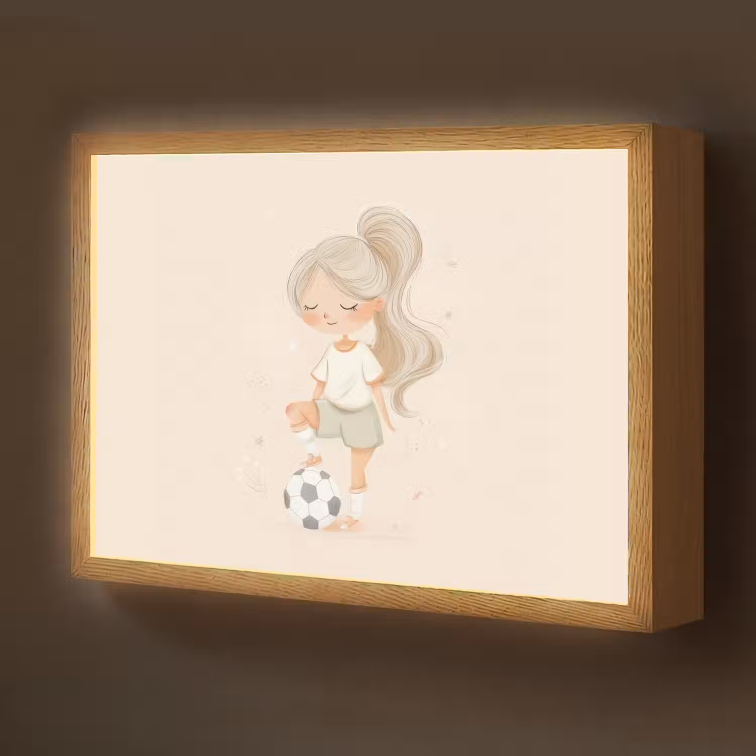 Meisje - Voetbal - Beige Light Box met batterij (Wandlamp kind) middel -z3d_website
