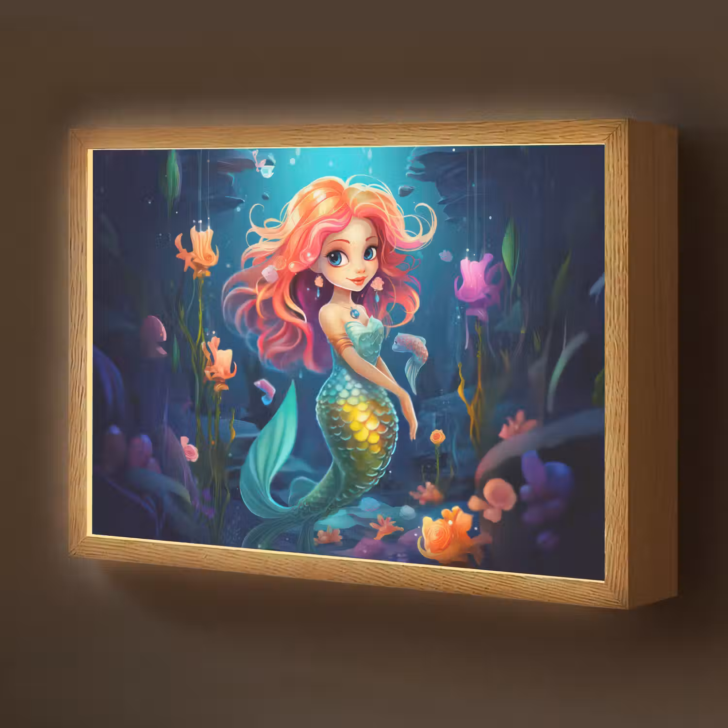 Zeemeermin - Bloemen - Onderwater - Meisjes - Kind Light Box met batterij (Wandlamp kind) middel -z3d_website