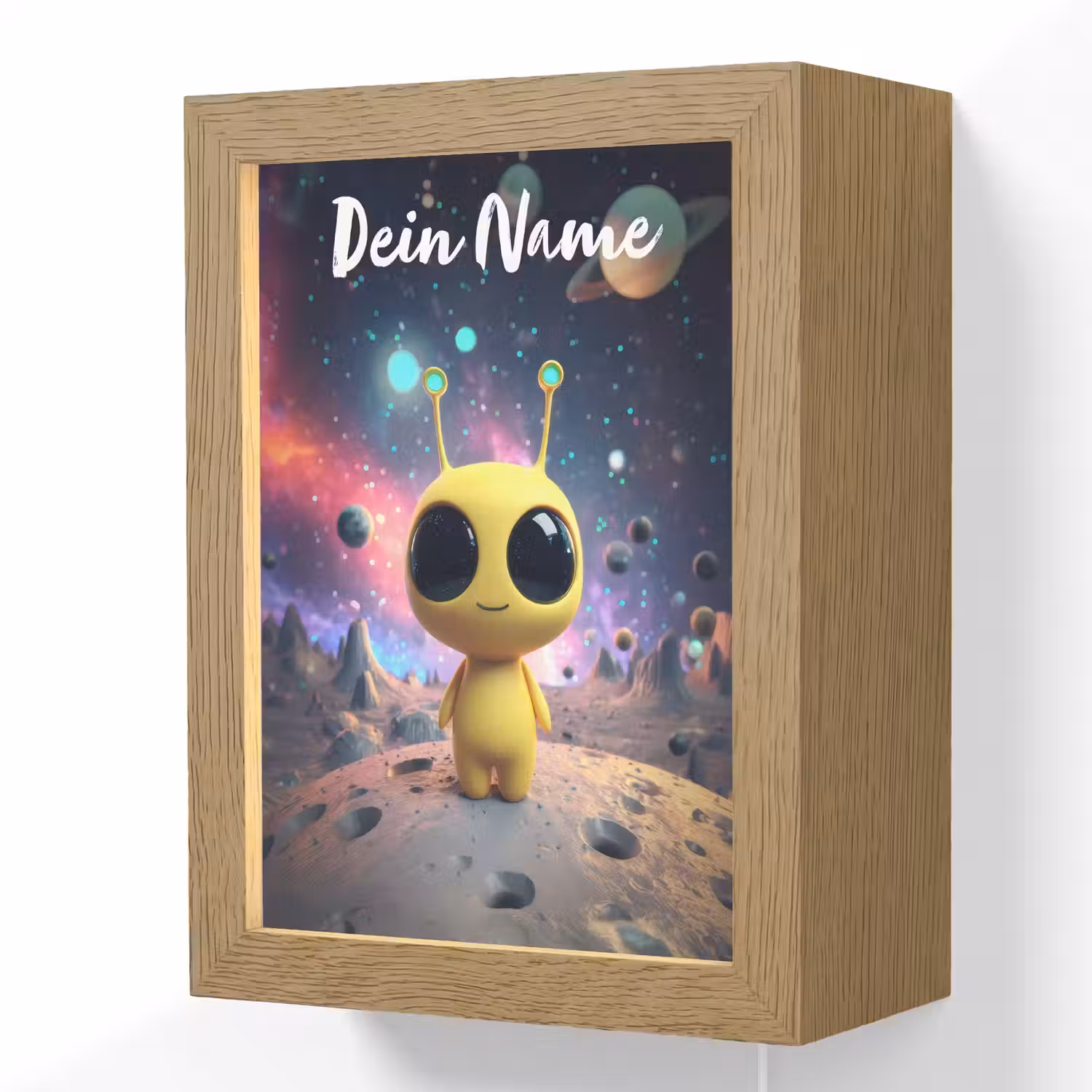 Alien - Ruimte - Geel - Planeten Light Box met kabel (Wandlamp kind) klein -3d