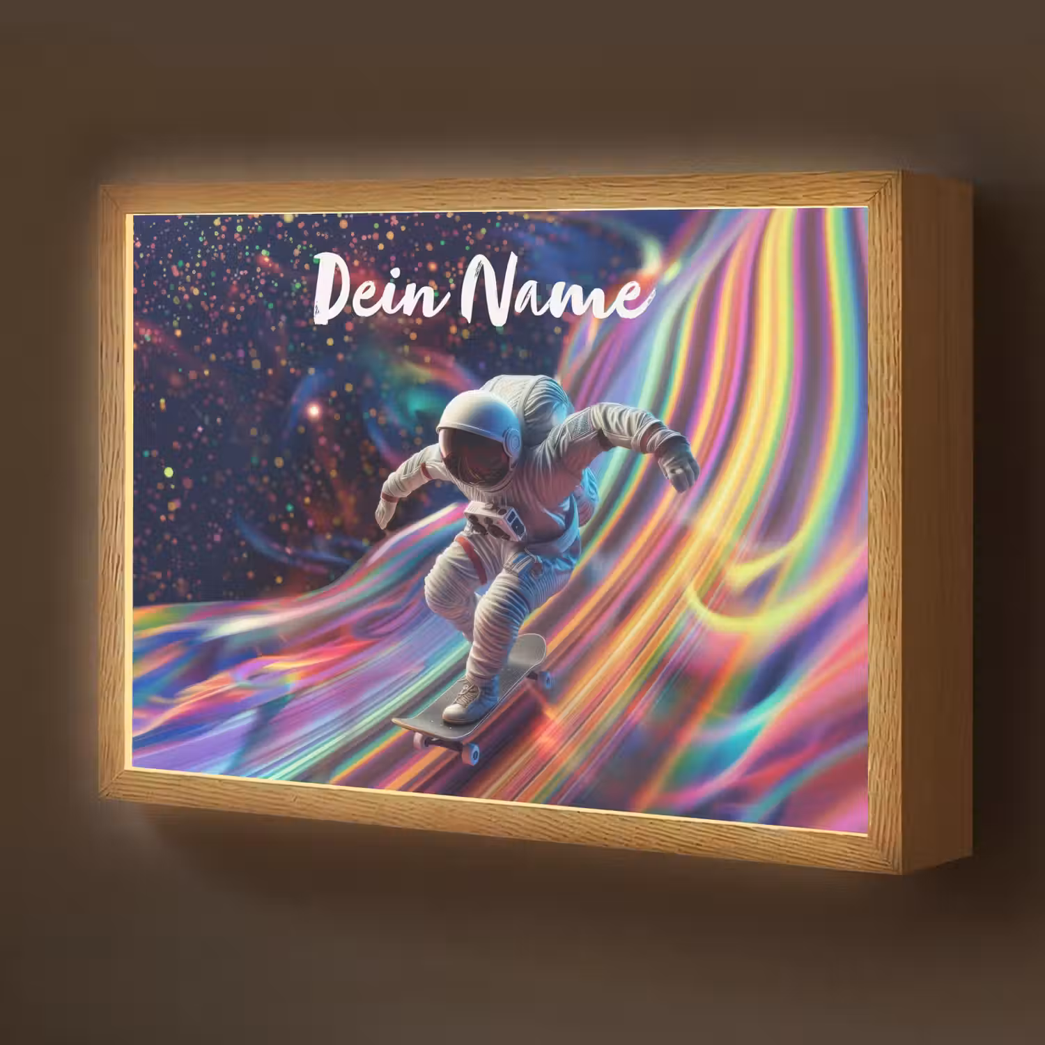 Astronaut - Ruimte - Skateboard - Kleurrijk Light Box met batterij (Wandlamp kind) middel -z3d_website