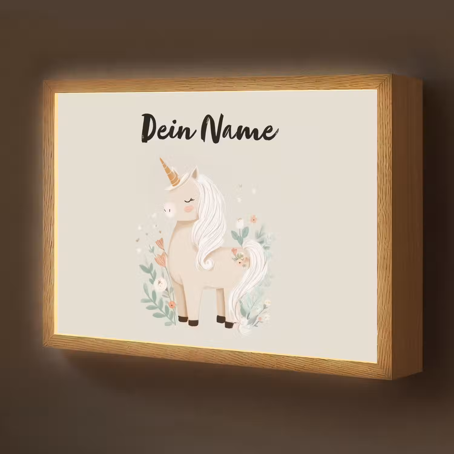 Beige - Eenhoorn - Minimalistisch - Bloemen Light Box met batterij (Wandlamp kind) middel -z3d_website