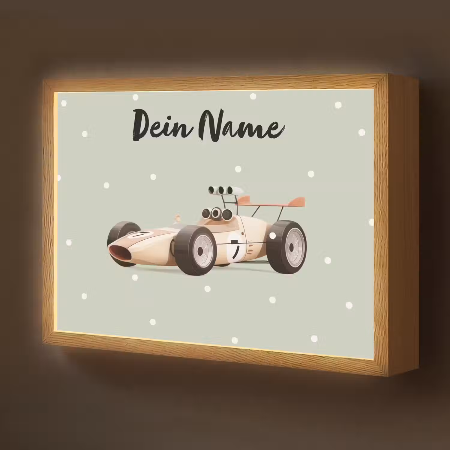 Beige - Raceauto - Stippen - Wielen Light Box met batterij (Wandlamp kind) middel -z3d_website