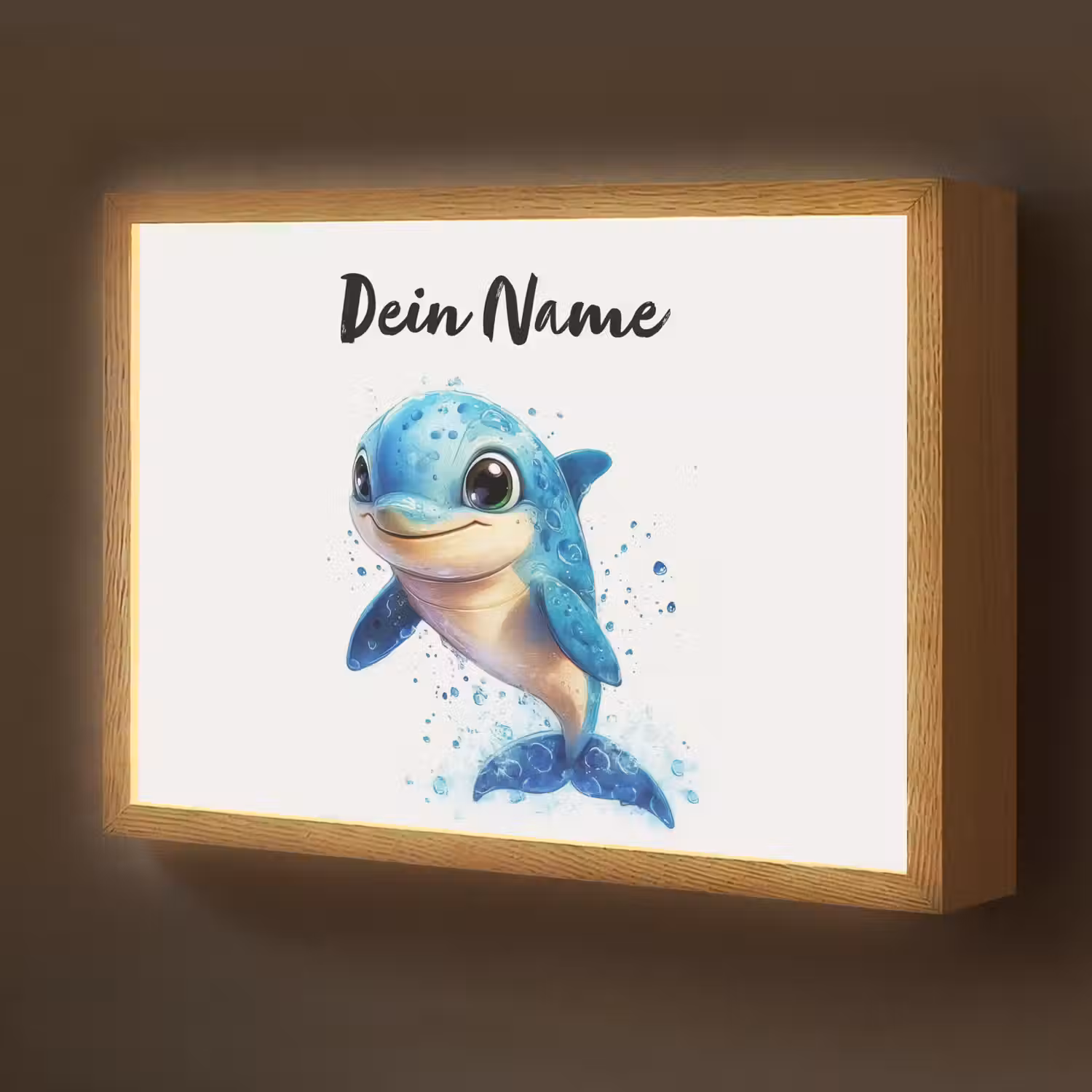 Dolfijn - Blauw - Water - Druppels Light Box met batterij (Wandlamp kind) middel -z3d_website