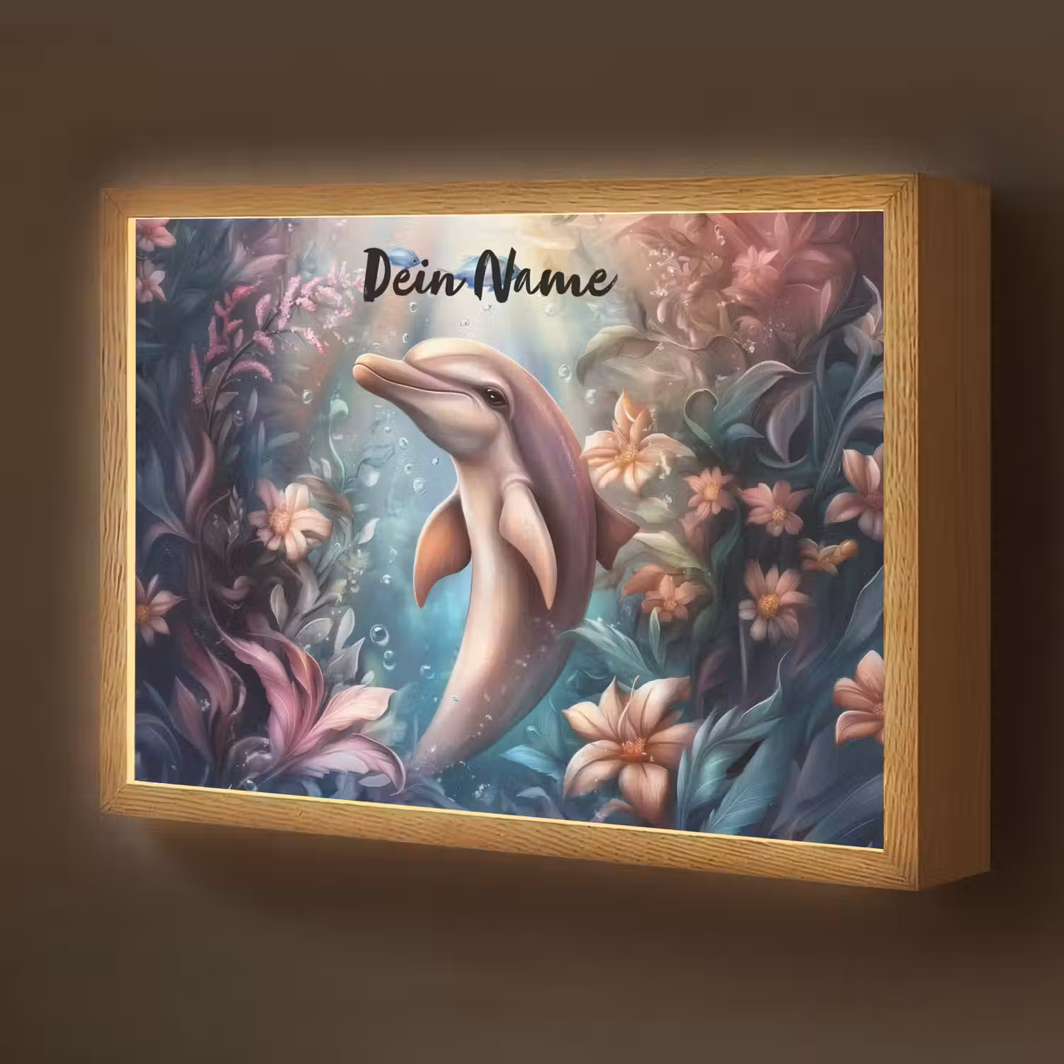 Dolfijn - Vissen - Onderwaterwereld - Bloemen Light Box met batterij (Wandlamp kind) middel -z3d_website