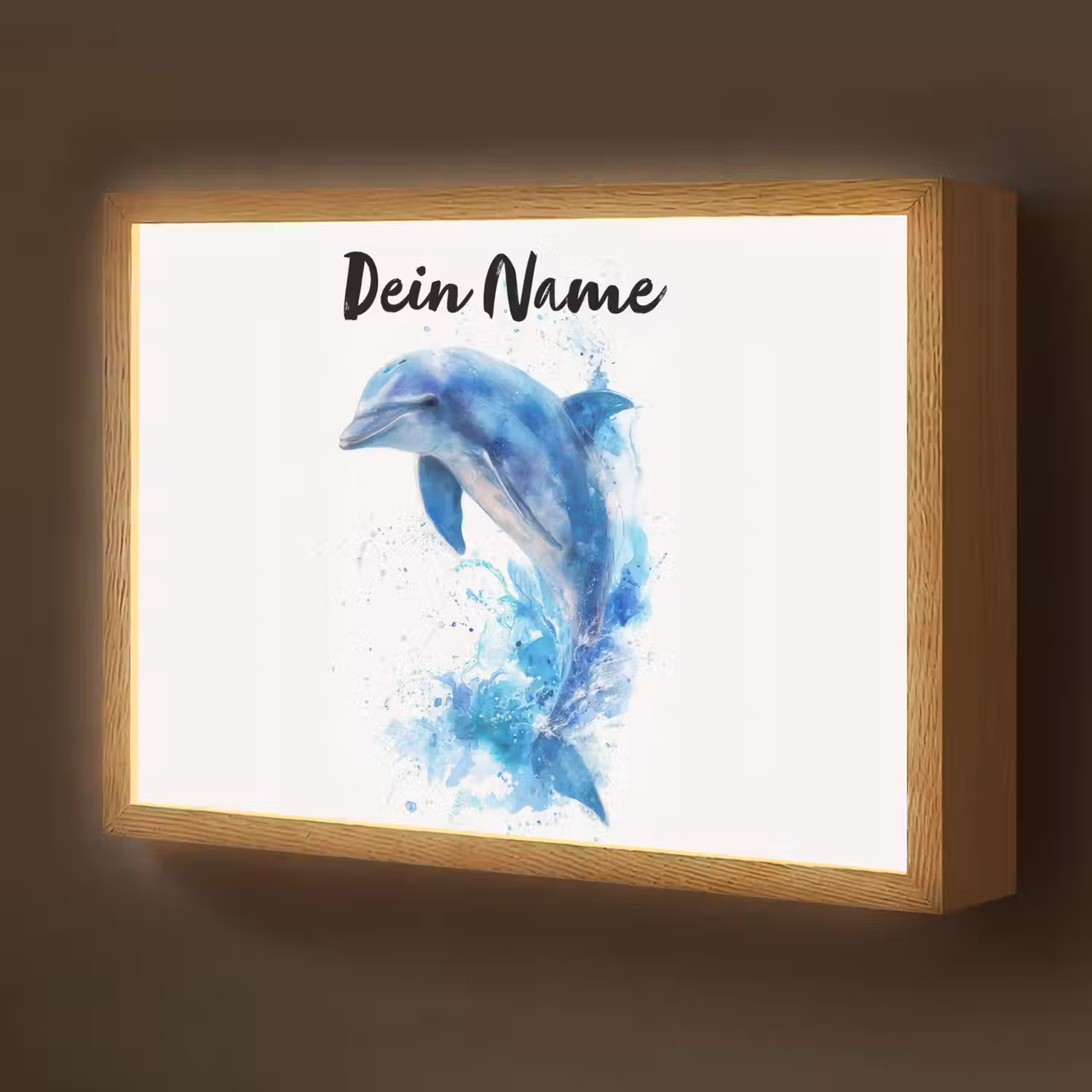 Dolfijn - Water - Blauw Light Box met batterij (Wandlamp kind) middel -z3d_website