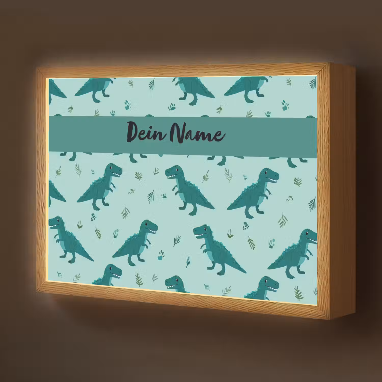 Dinosaurus - Blauw - Bladeren - Voetafdrukken Light Box met batterij (Wandlamp kind) middel -z3d_website