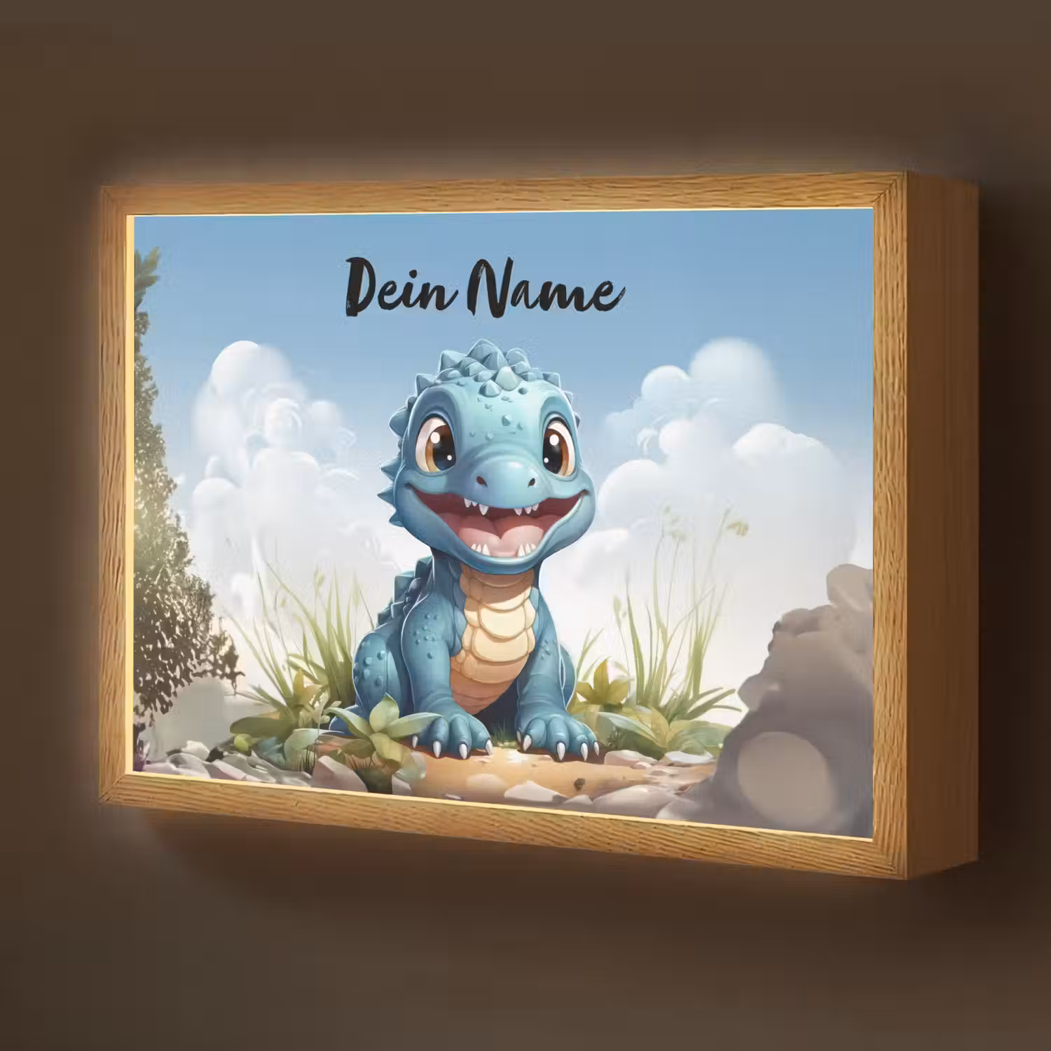 Draak - Blauw - Jongens - Kinderen Light Box met batterij (Wandlamp kind) middel -z3d_website
