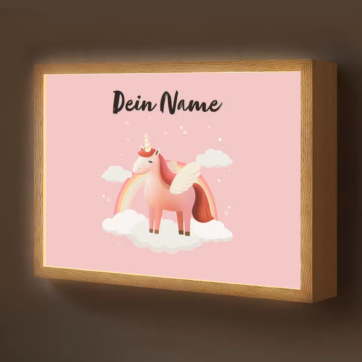 Eenhoorn - Vleugels - Roze - Regenboog Light Box met batterij (Wandlamp kind) middel -z3d_website