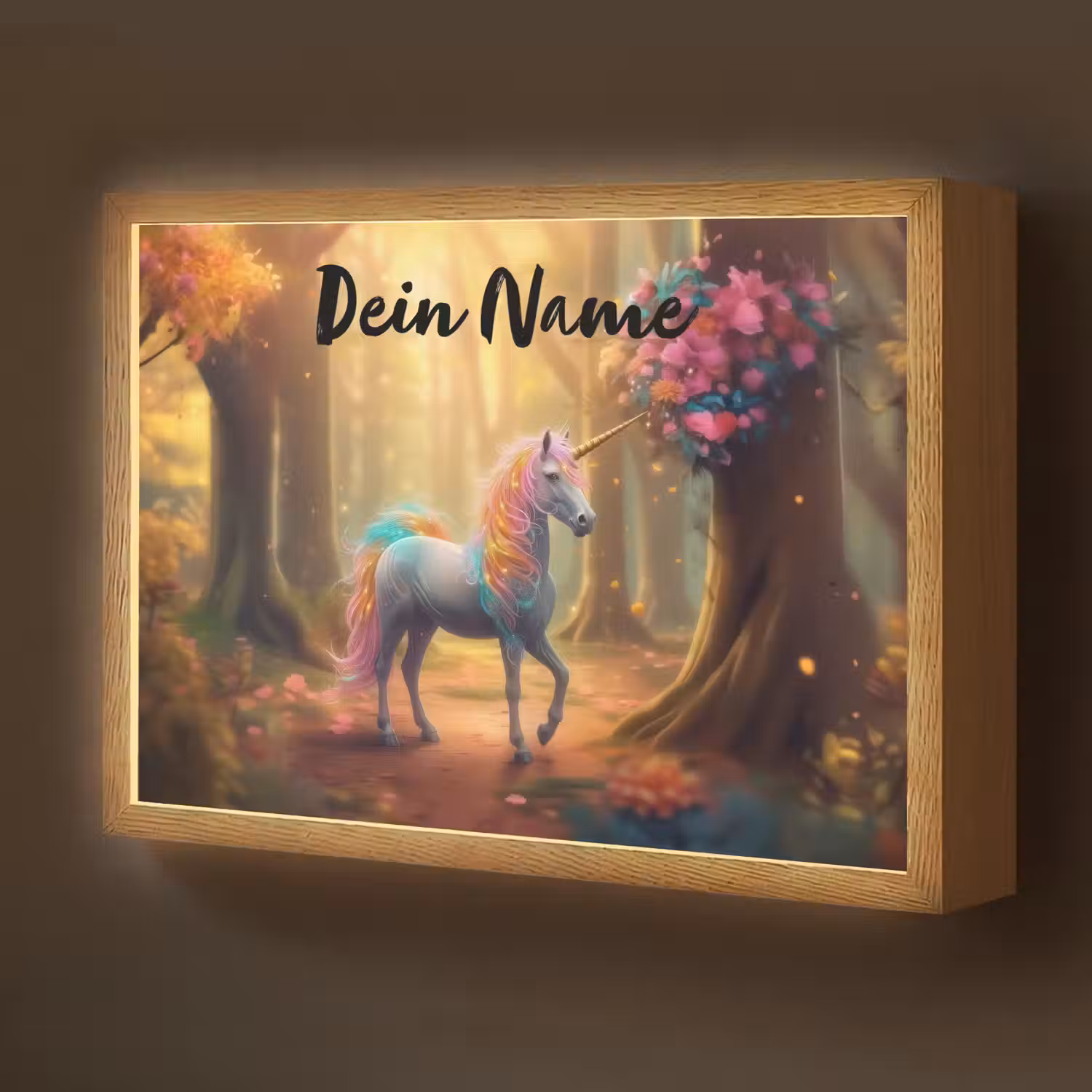 Eenhoorn - Bos - Kleurrijk - Bloemen - Meiden Light Box met batterij (Wandlamp kind) middel -z3d_website