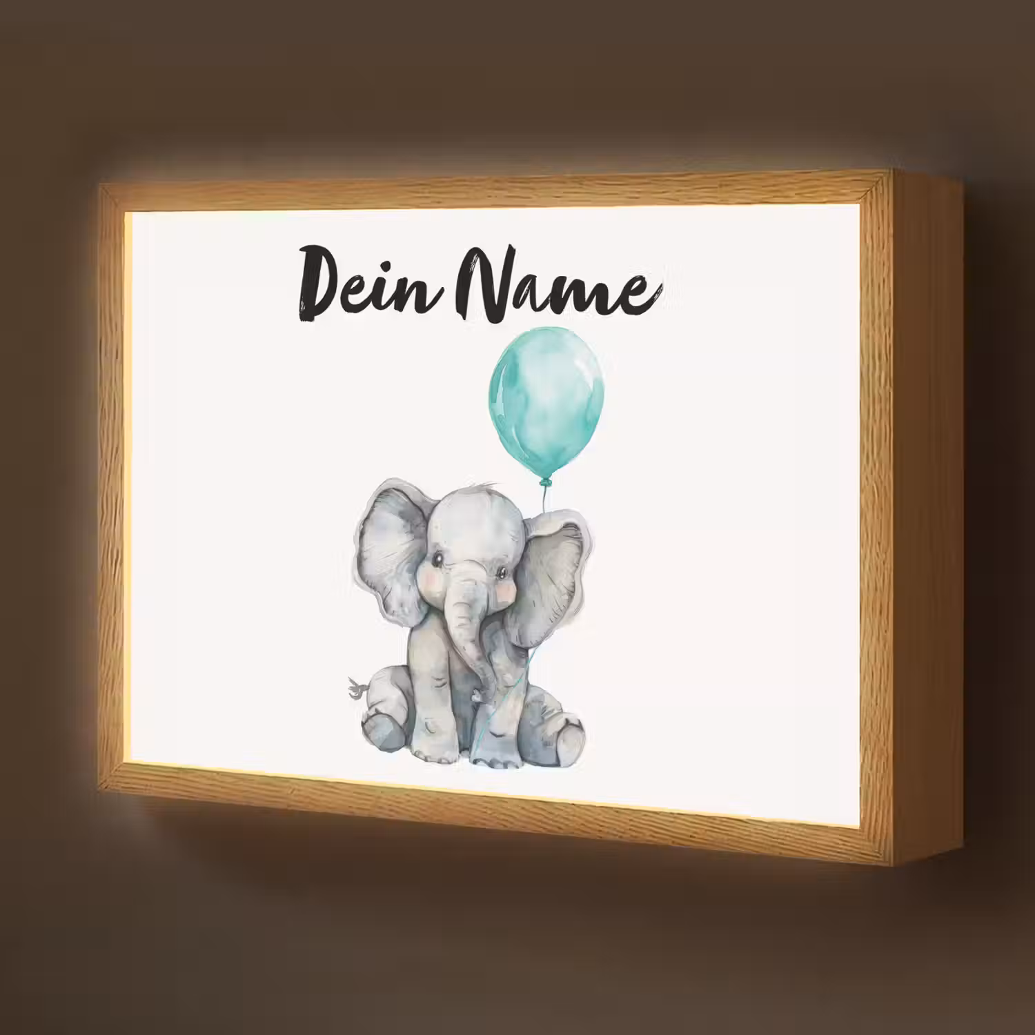 Olifant - Baby - Dieren - Blauwe ballon Light Box met batterij (Wandlamp kind) middel -z3d_website