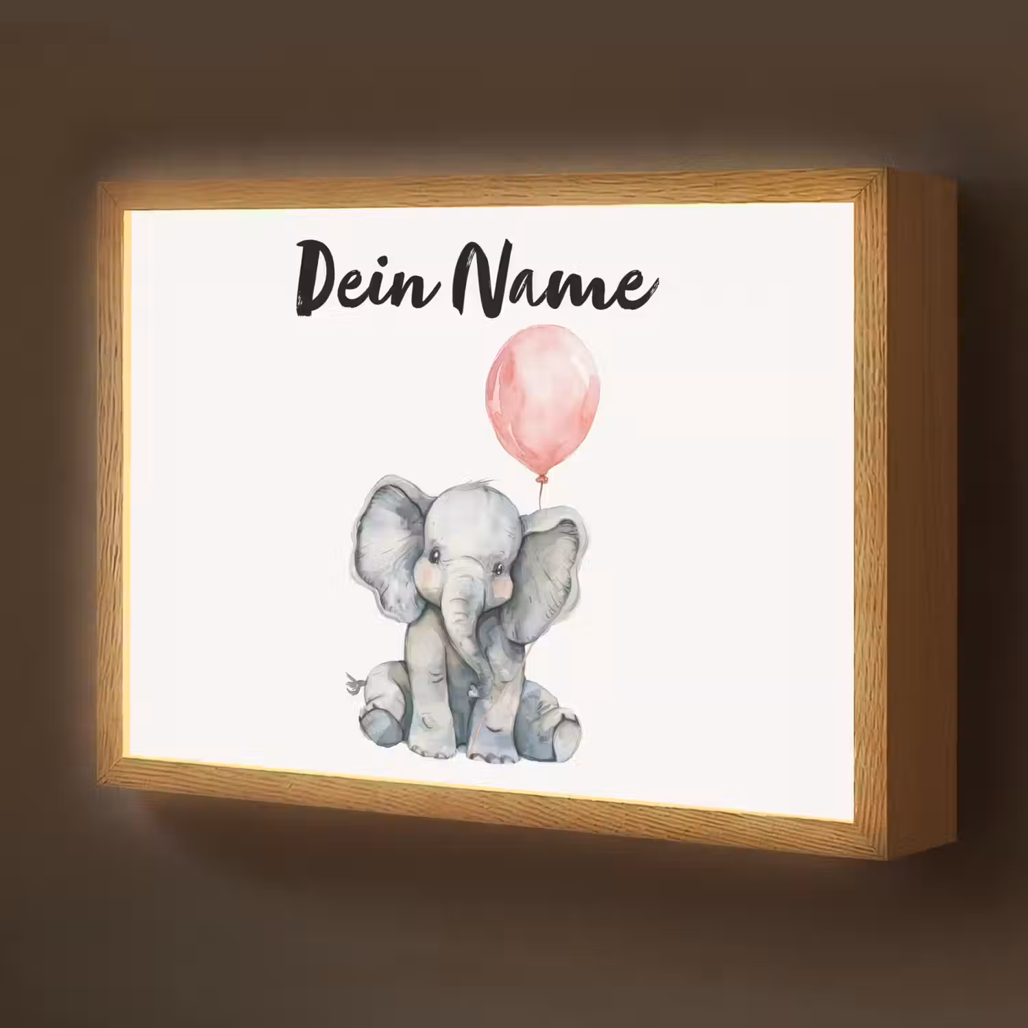 Olifant - Baby dier - Roze ballon Light Box met batterij (Wandlamp kind) middel -z3d_website