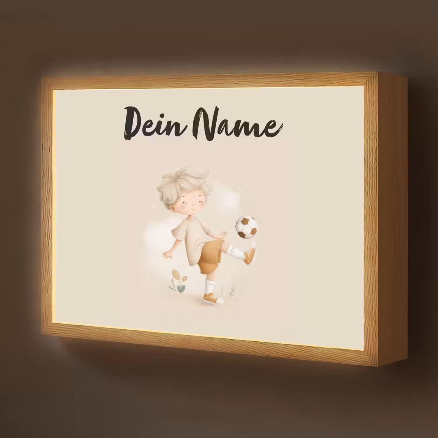 Voetbal - Jongen - Beige - Minimalistisch Light Box met batterij (Wandlamp kind) middel -z3d_website