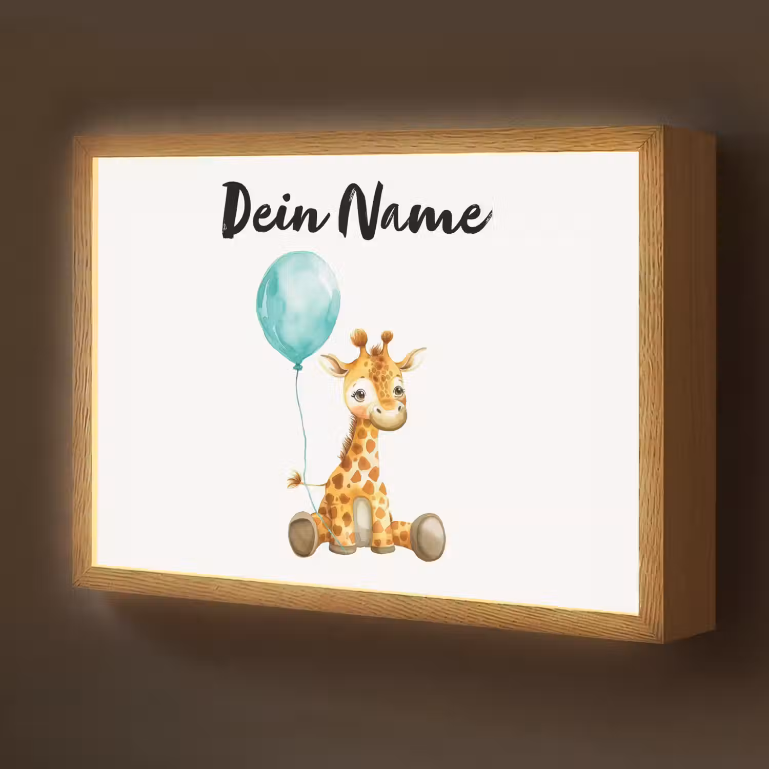 Giraf - Baby - Dieren - Blauwe ballon Light Box met batterij (Wandlamp kind) middel -z3d_website